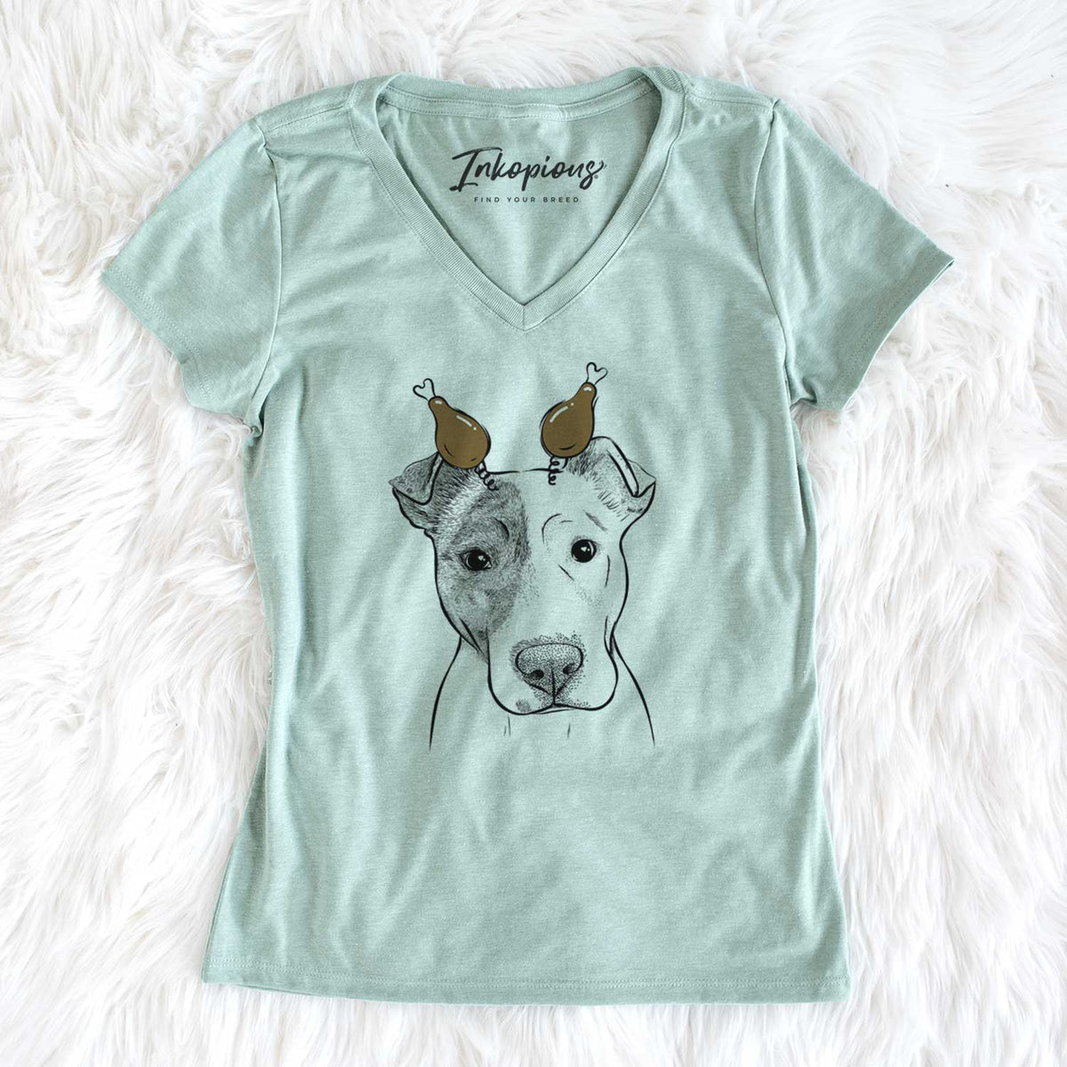 Thanksgiving Manchi the Pitbull Mix - Women's V-neck Shirt