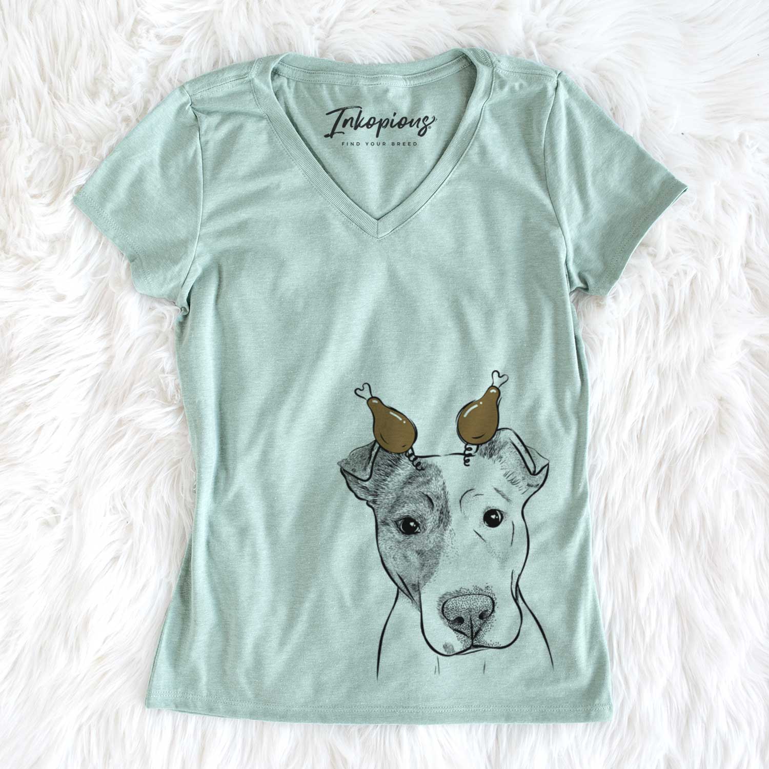 Thanksgiving Manchi the Pitbull Mix - Women's V-neck Shirt