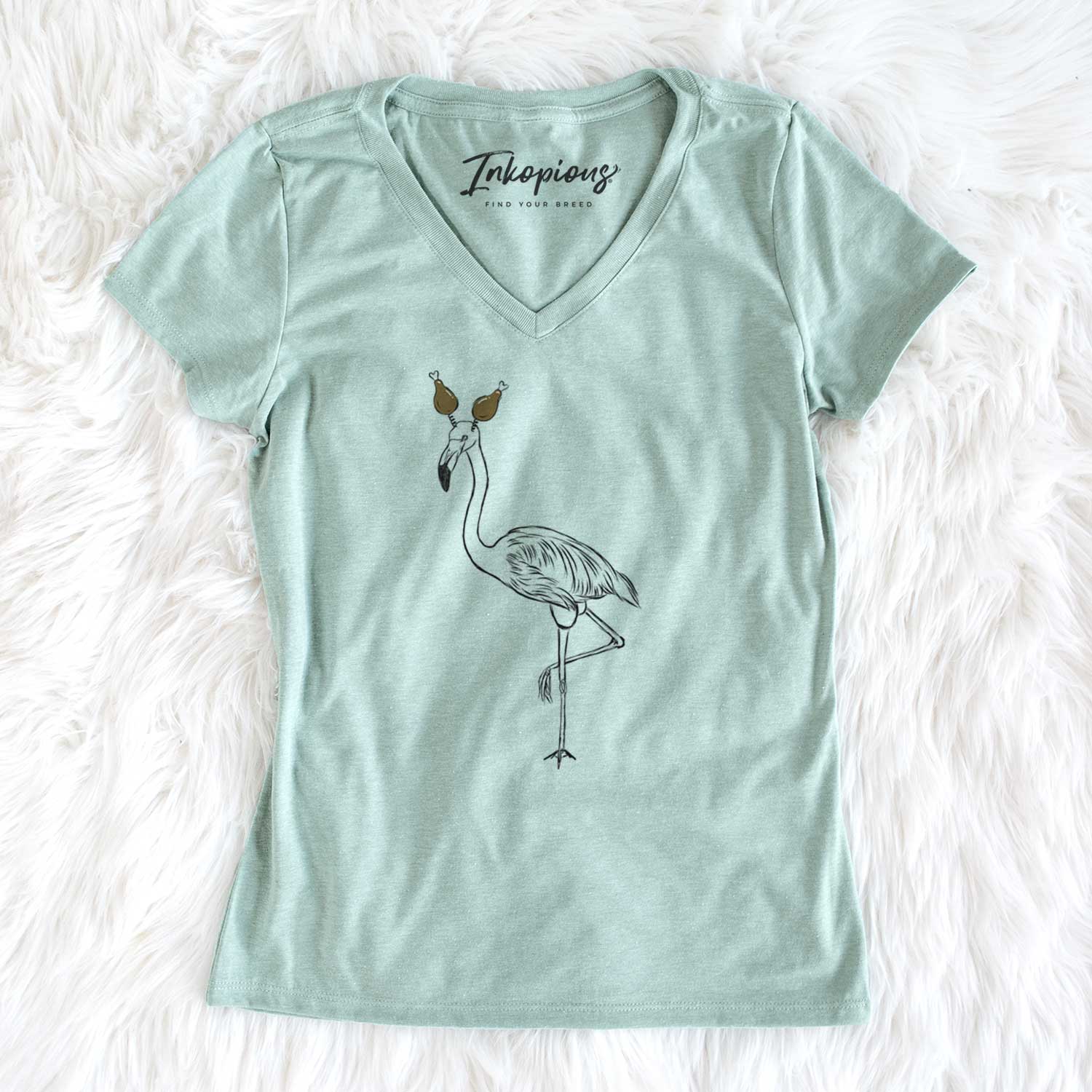 Thanksgiving Mango the Flamingo - Women's V-neck Shirt