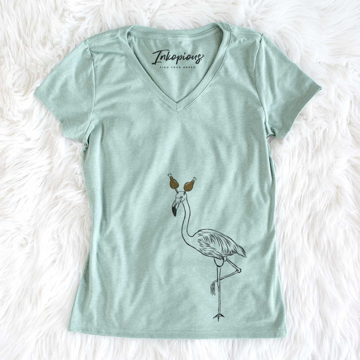 Thanksgiving Mango the Flamingo - Women&#39;s V-neck Shirt