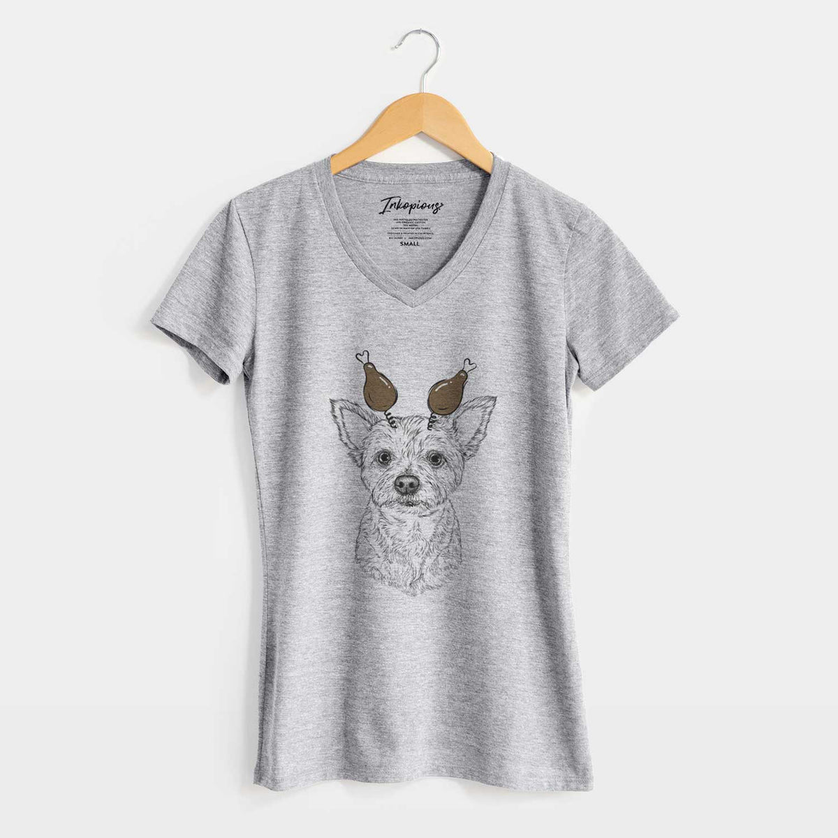 Thanksgiving Mango the Yorker Cairn Terrier Mix - Women's V-neck Shirt