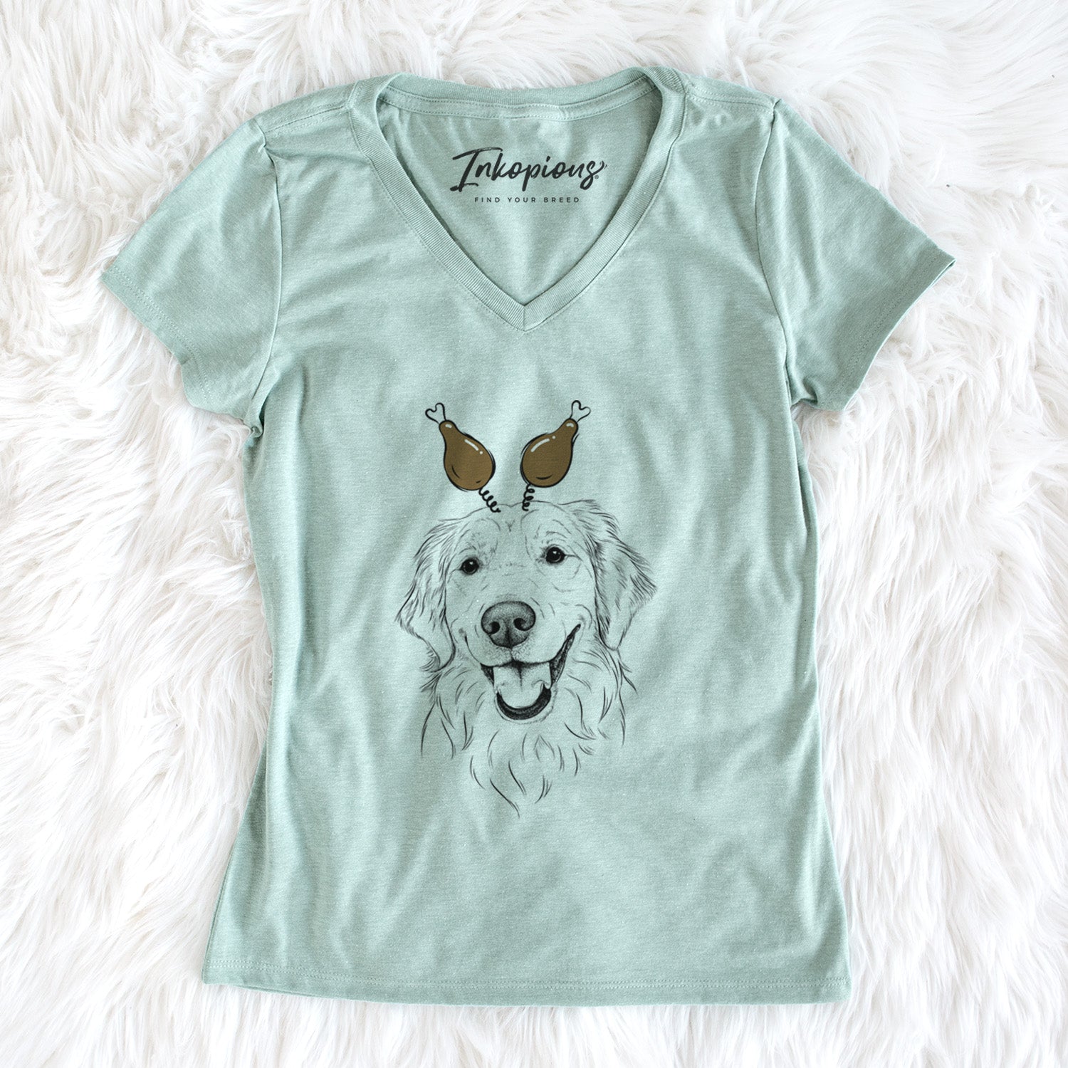 Thanksgiving Maple the Golden Retriever - Women's Perfect V-neck Shirt