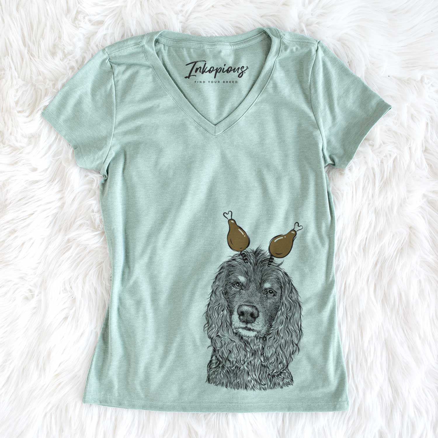 Thanksgiving Marley Boy the American Cocker Spaniel - Women's V-neck Shirt