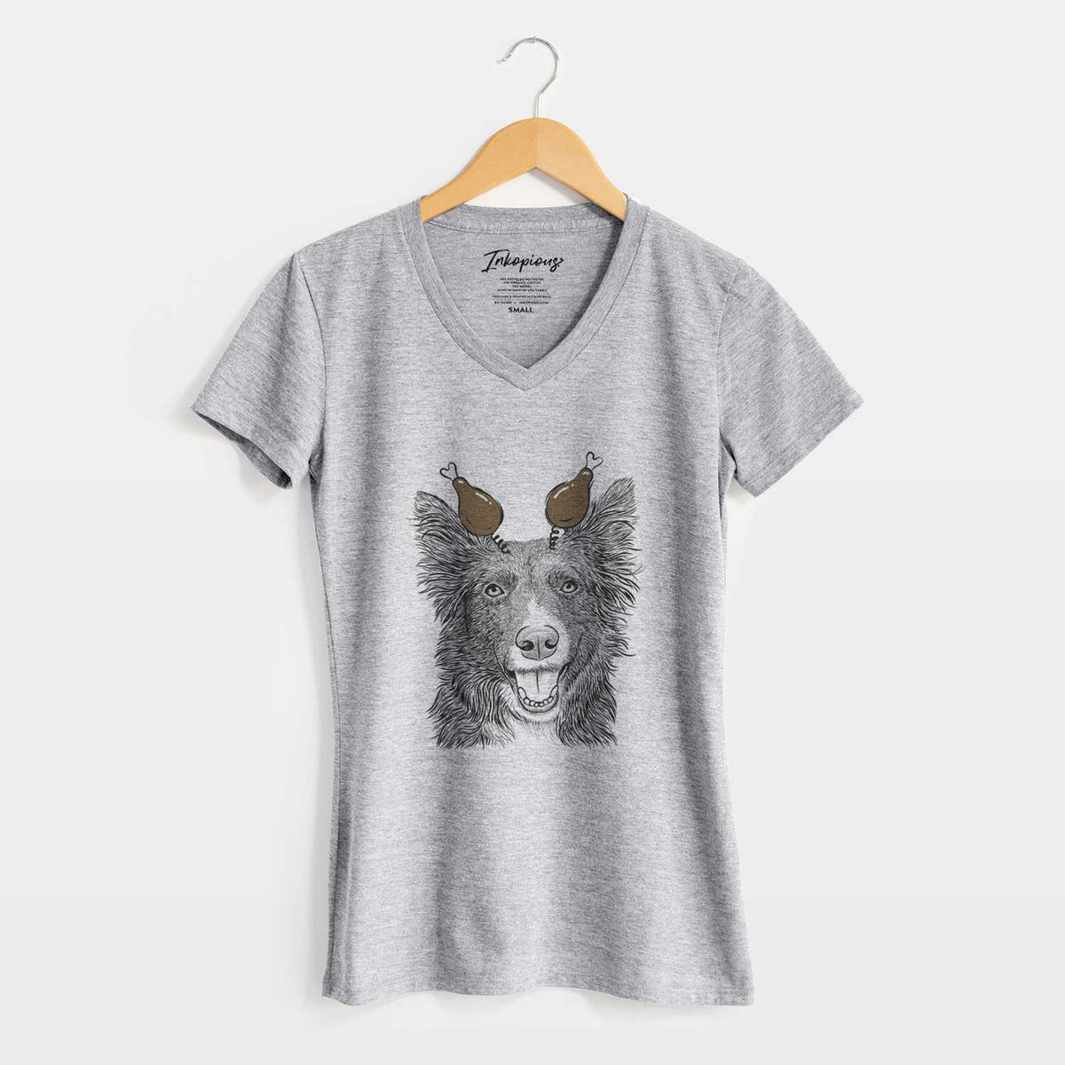 Thanksgiving Marti the Border Collie - Women's V-neck Shirt