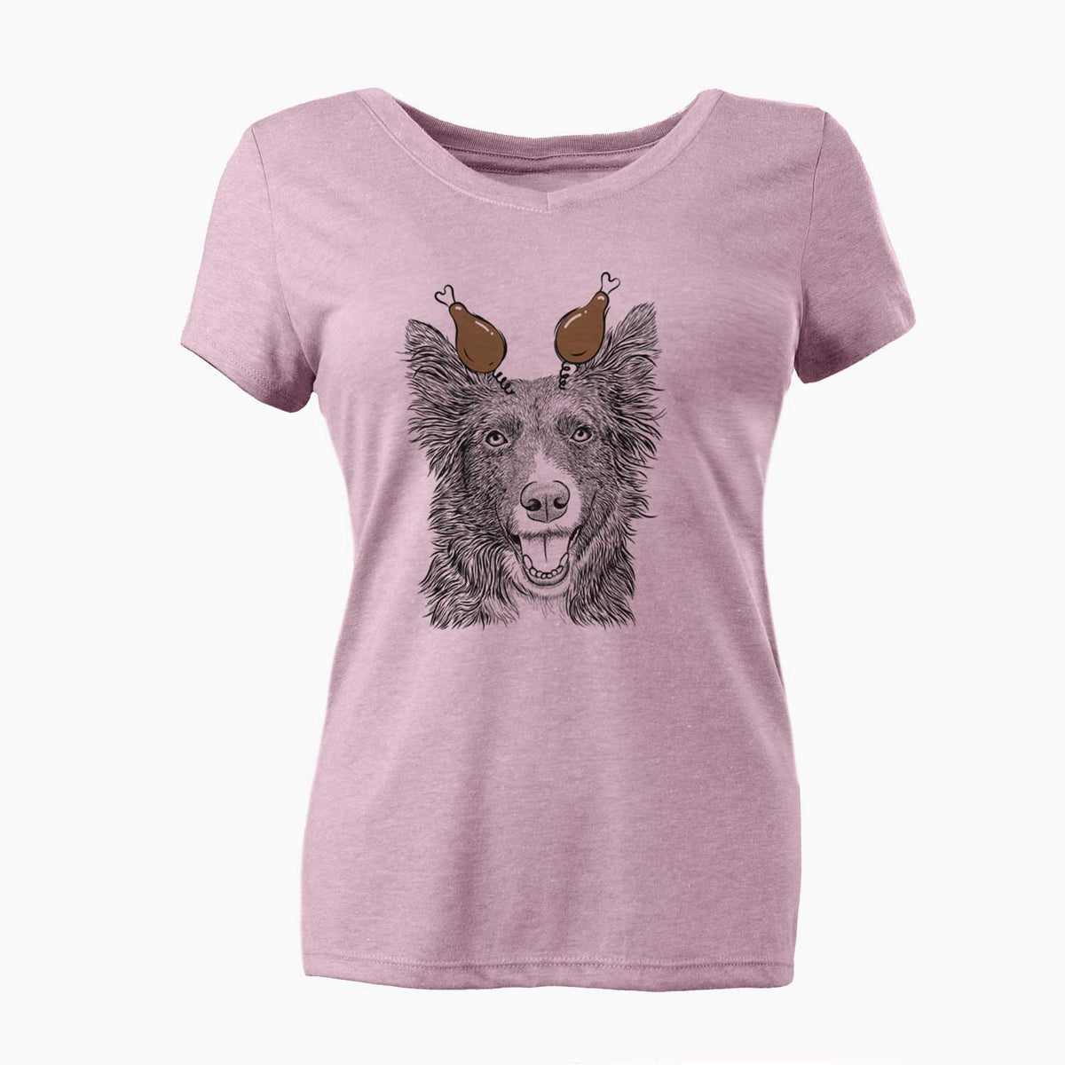 Thanksgiving Marti the Border Collie - Women's V-neck Shirt