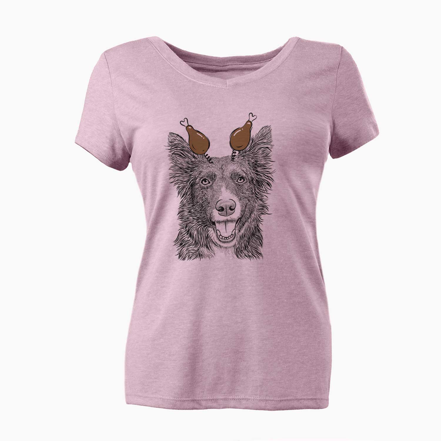 Thanksgiving Marti the Border Collie - Women's V-neck Shirt