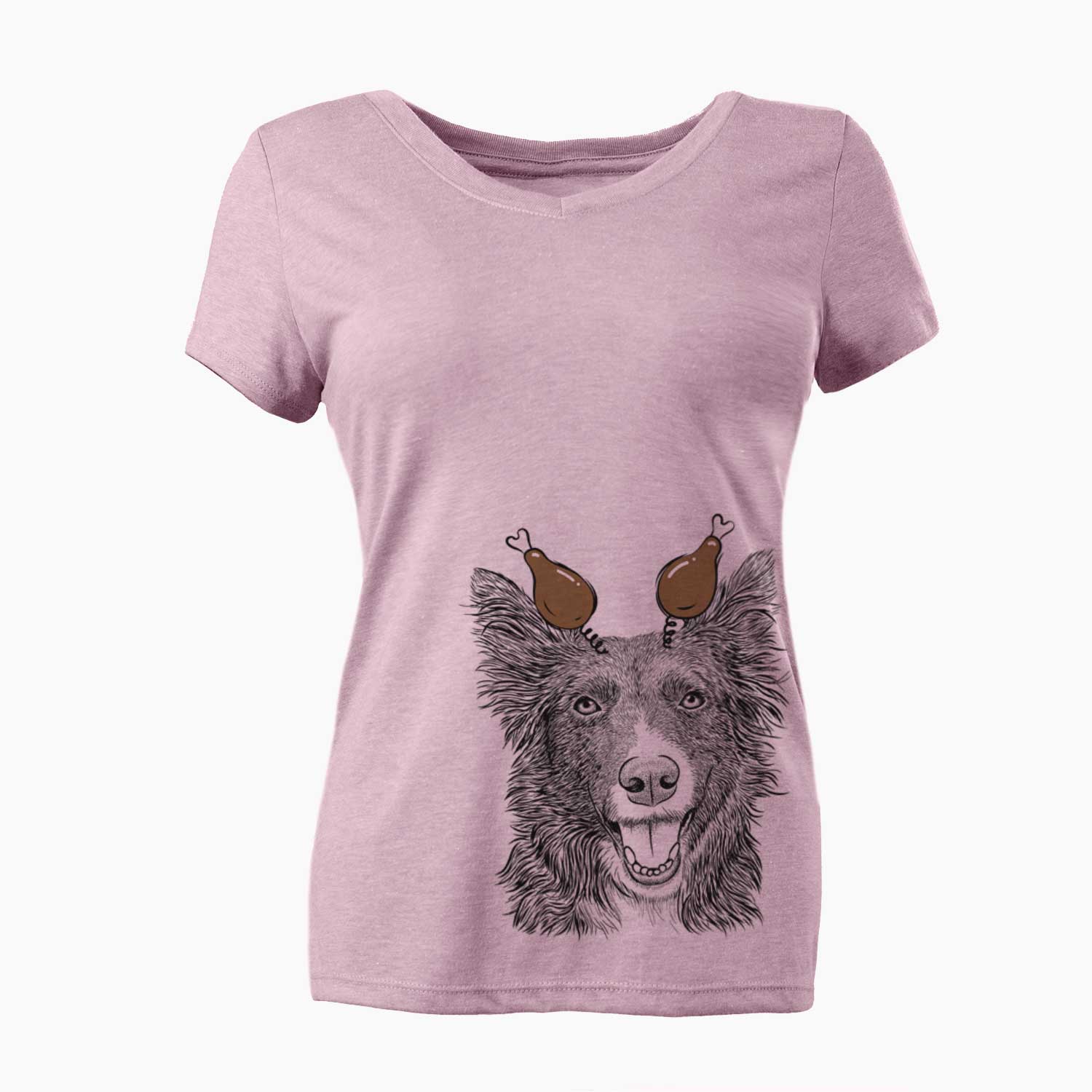 Thanksgiving Marti the Border Collie - Women's V-neck Shirt