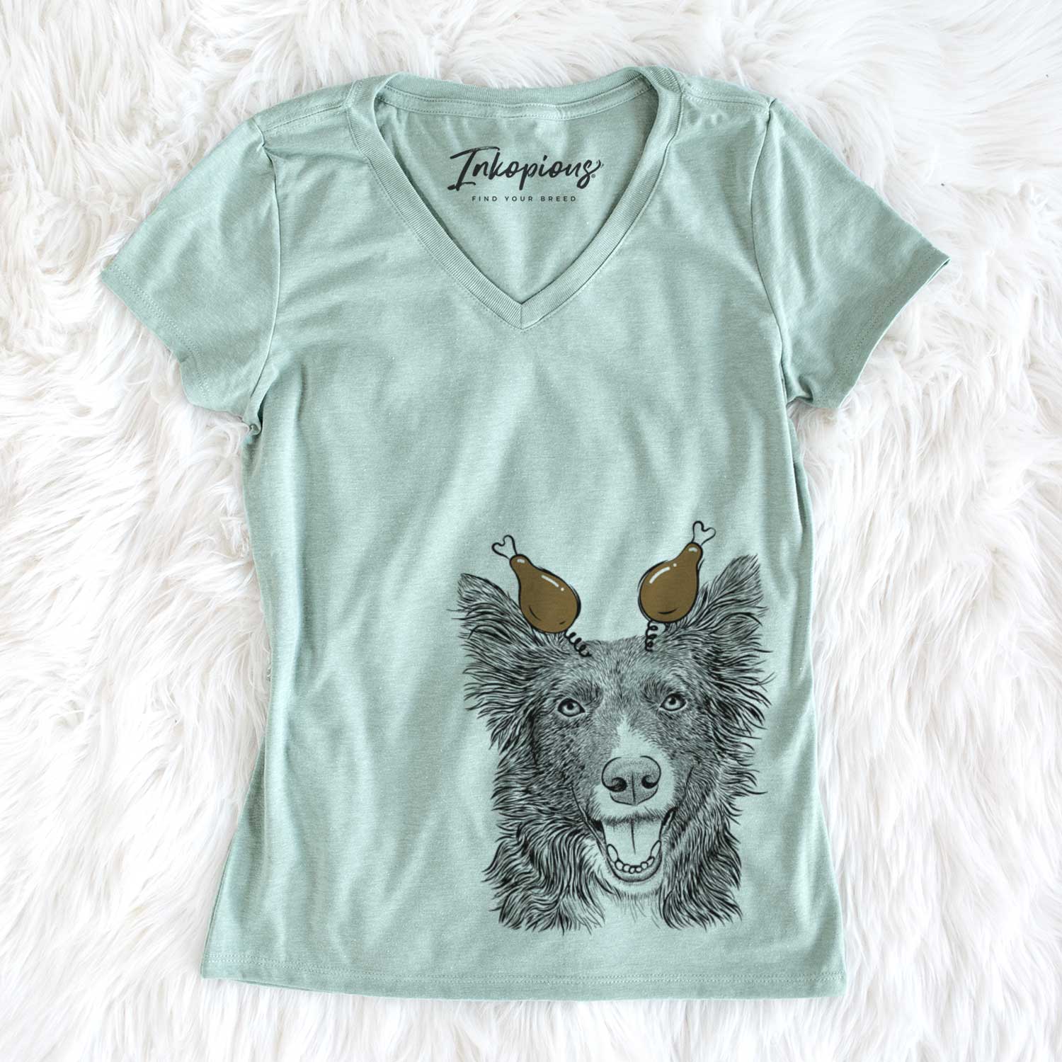 Thanksgiving Marti the Border Collie - Women's V-neck Shirt