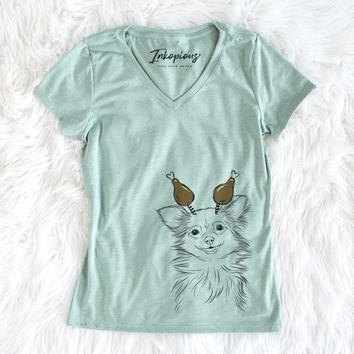 Thanksgiving Marzi the Long Haired Chihuahua - Women&#39;s V-neck Shirt