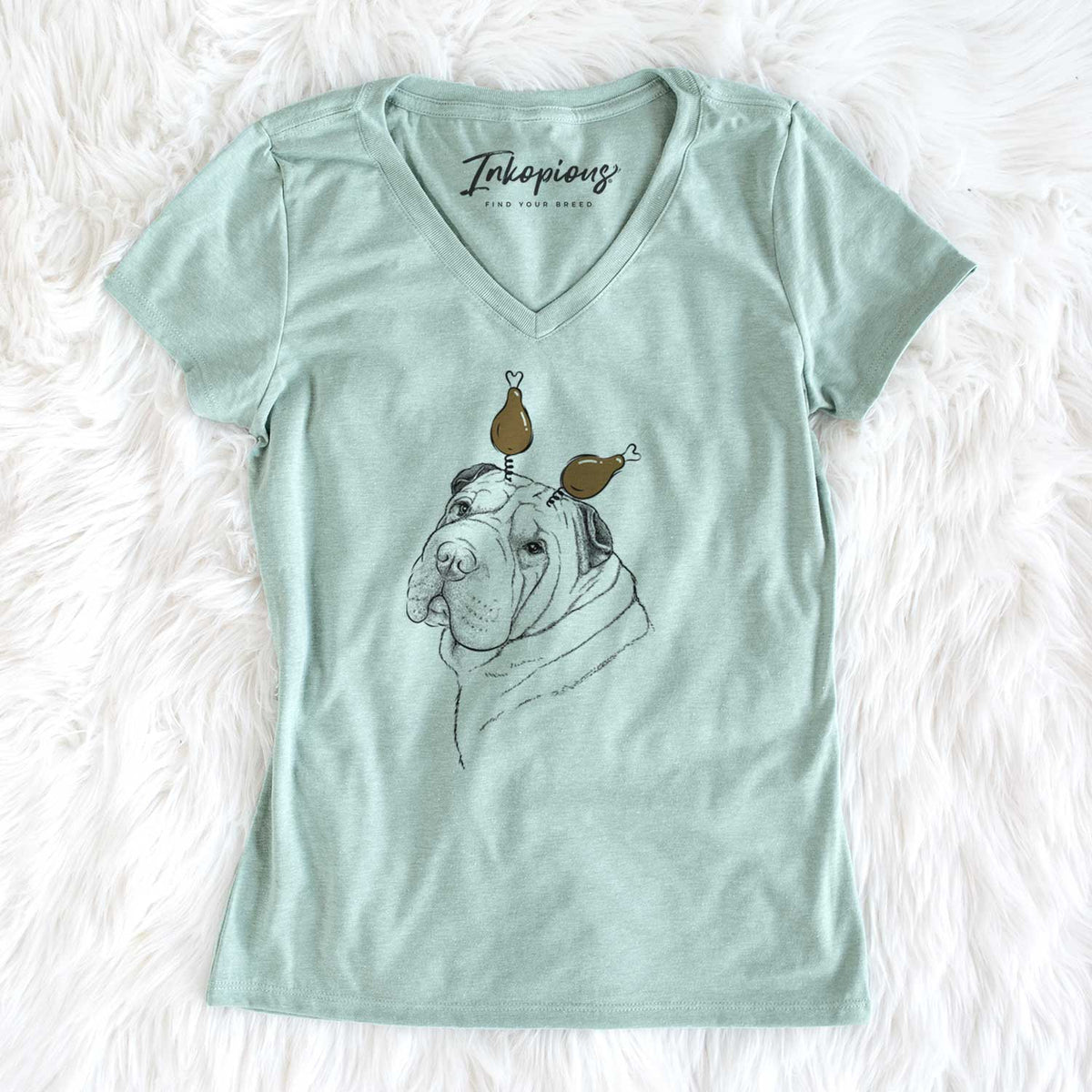 Thanksgiving Maximus the Shar Pei - Women's V-neck Shirt