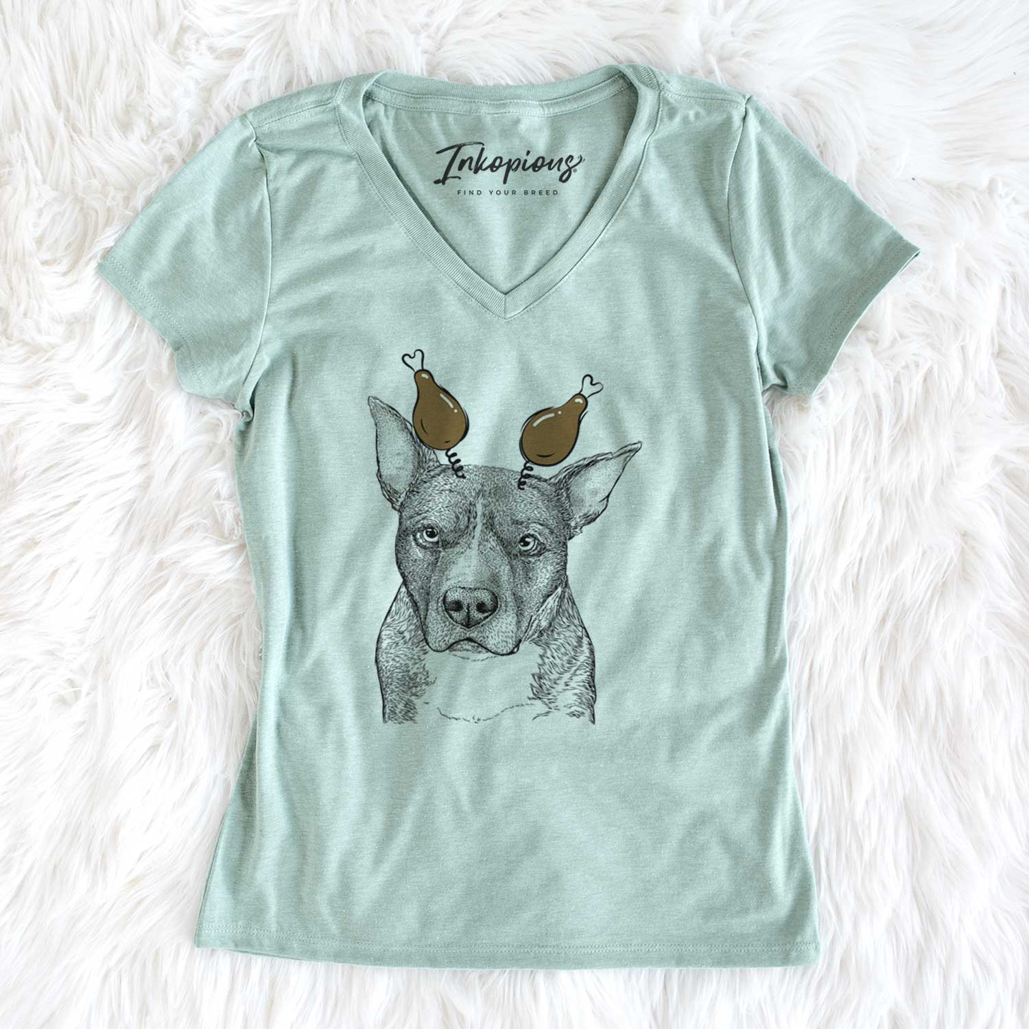 Thanksgiving Mercy the Pitbull - Women's V-neck Shirt