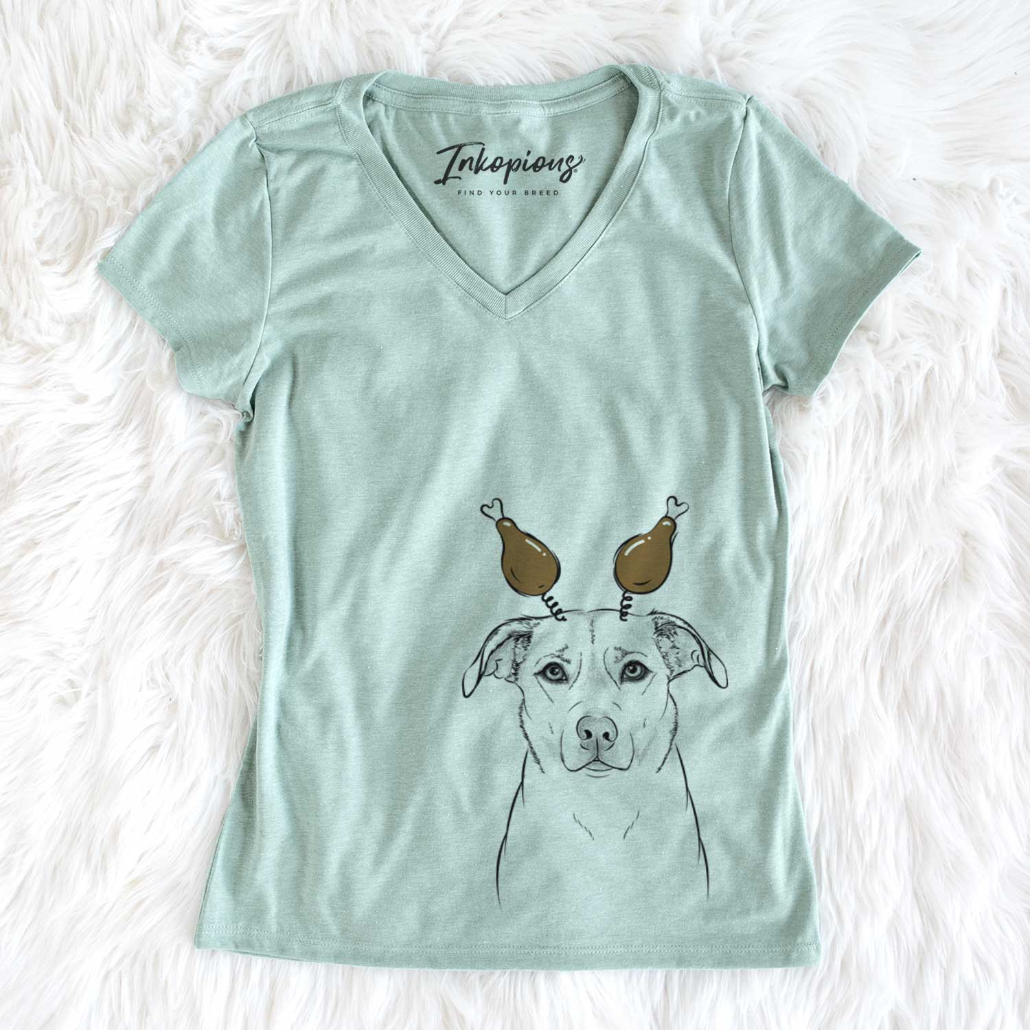 Thanksgiving Mica the Labrador Pittbull Mix - Women's V-neck Shirt