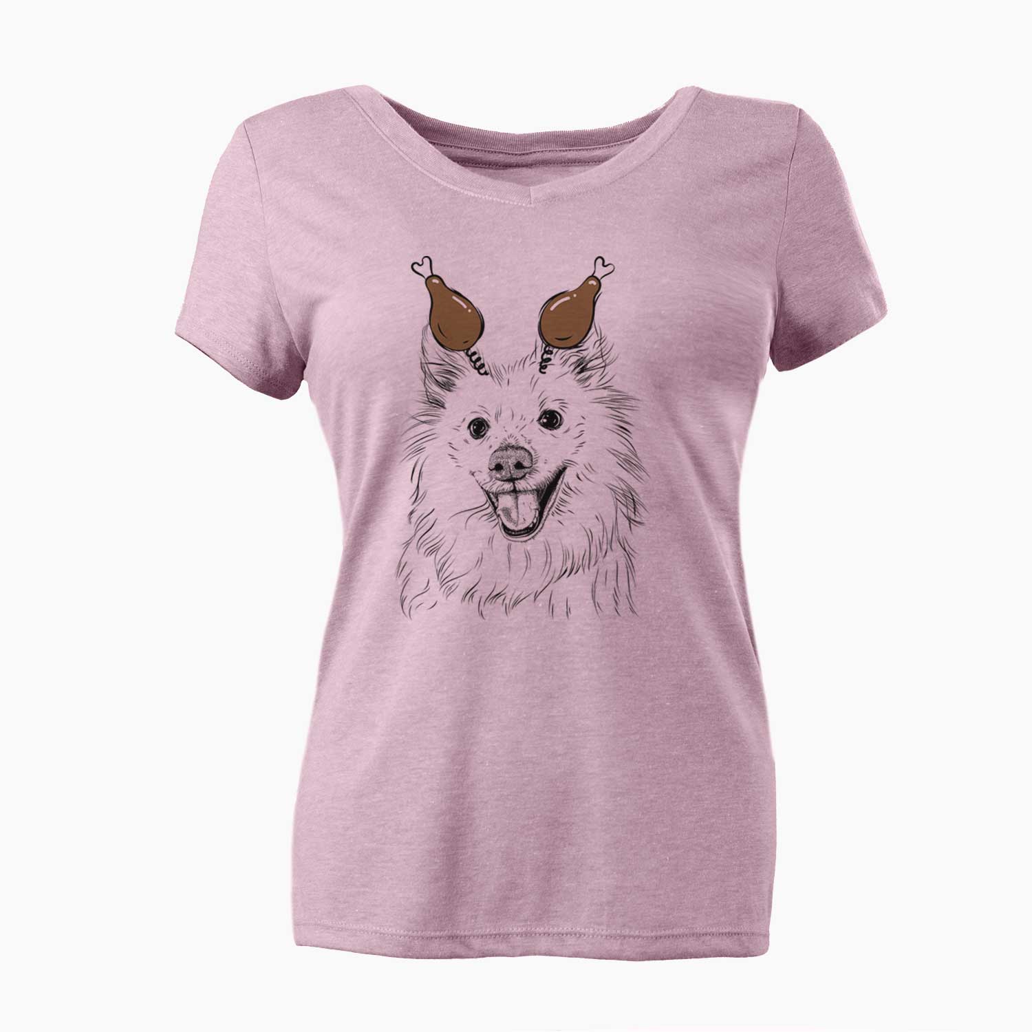 Thanksgiving Miki the American Eskimo - Women's V-neck Shirt