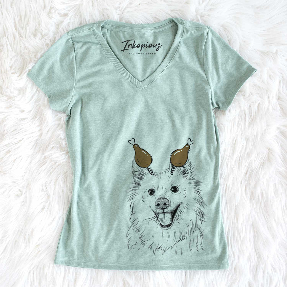 Thanksgiving Miki the American Eskimo - Women&#39;s V-neck Shirt