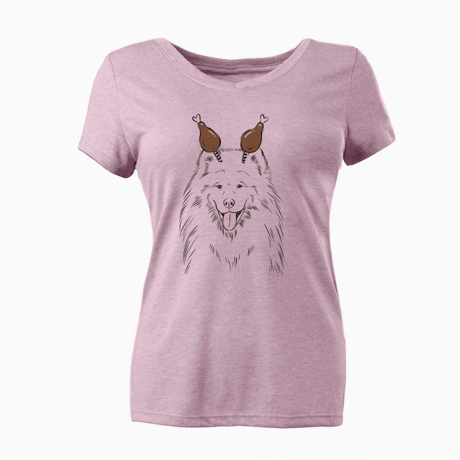 Thanksgiving Mikko the Samoyed - Women's V-neck Shirt