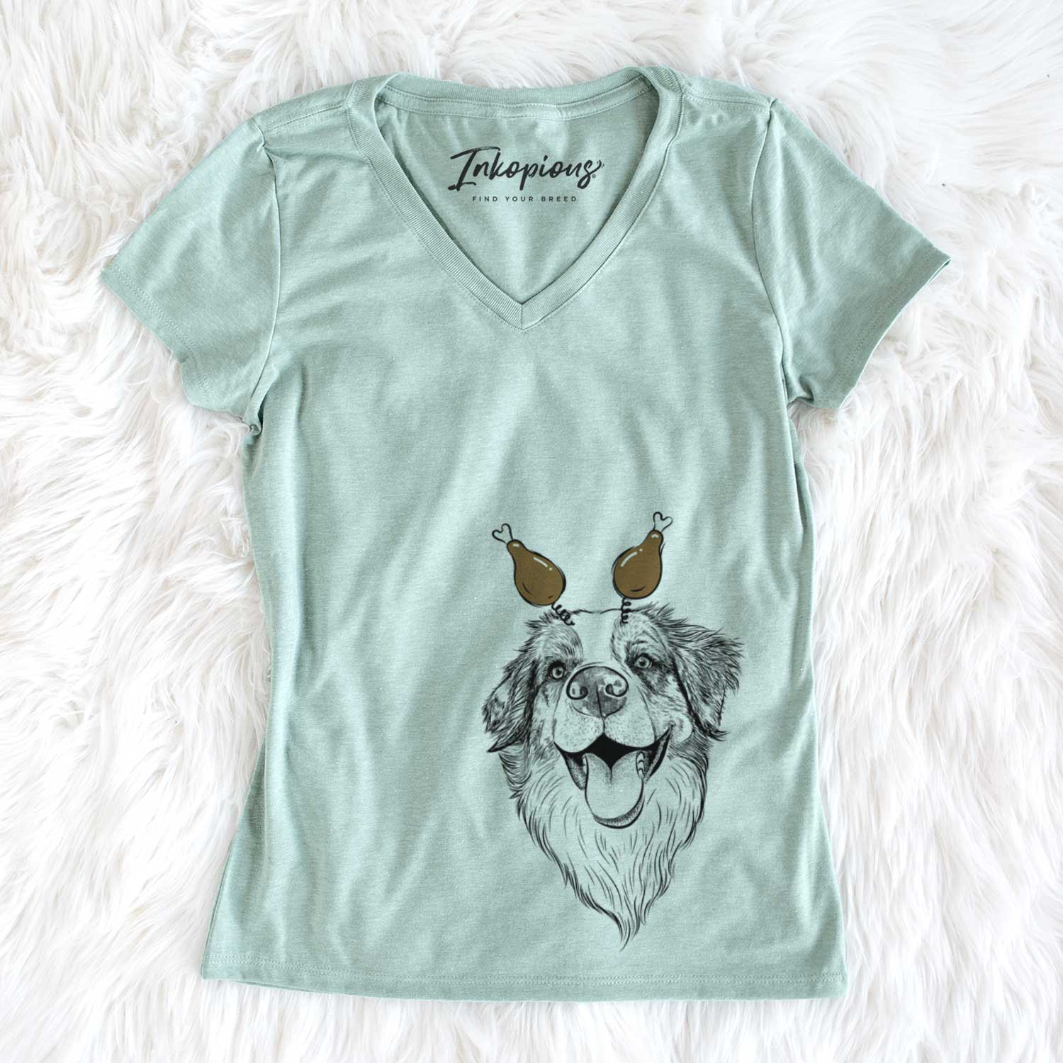 Thanksgiving Mila the Australian Shepherd - Women's V-neck Shirt