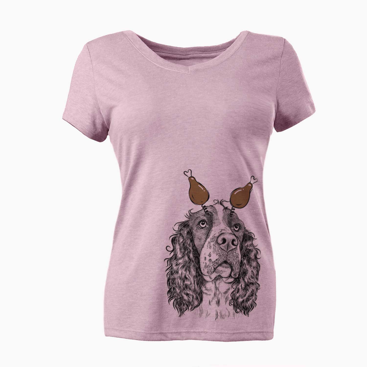 Thanksgiving Millie Mae the English Springer Spaniel - Women's V-neck Shirt