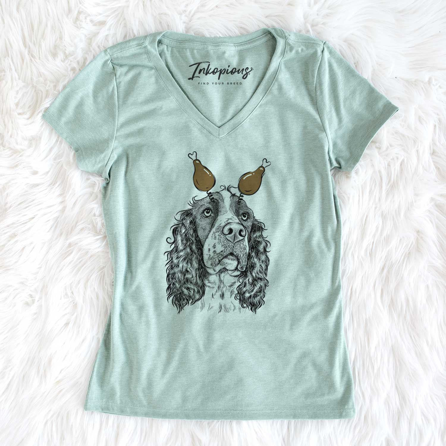 Thanksgiving Millie Mae the English Springer Spaniel - Women's V-neck Shirt