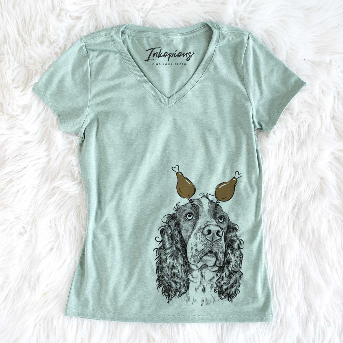 Thanksgiving Millie Mae the English Springer Spaniel - Women&#39;s V-neck Shirt