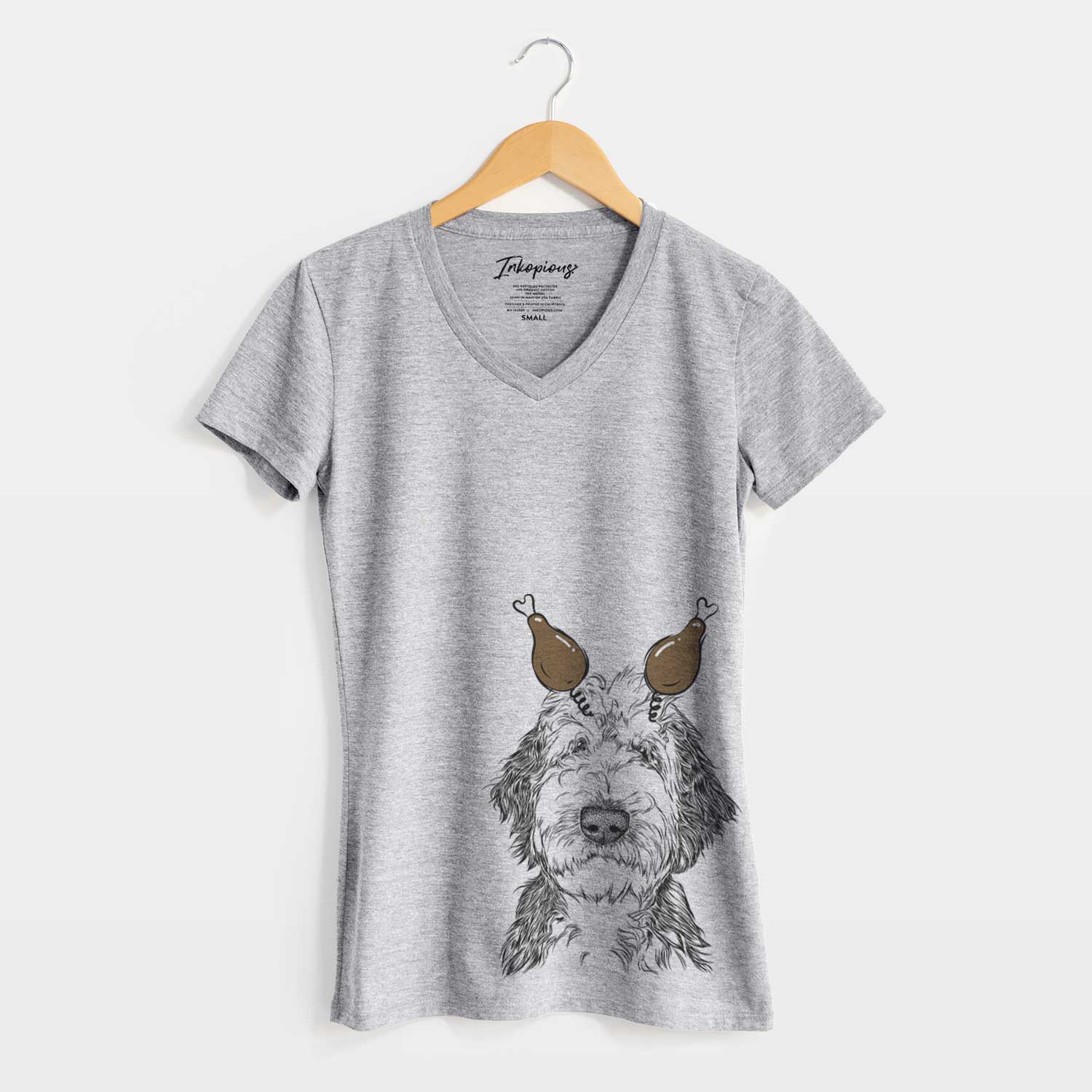Thanksgiving Milo Fluff the Sheepadoodle - Women's V-neck Shirt