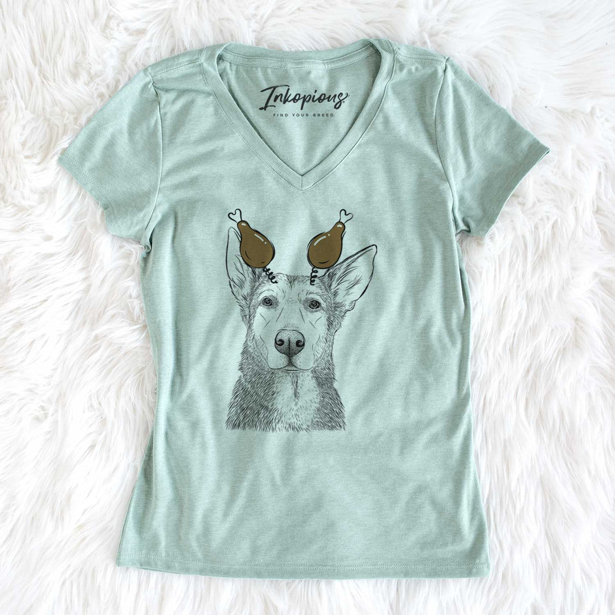 Thanksgiving Misty the German Shepherd Mix - Women's V-neck Shirt