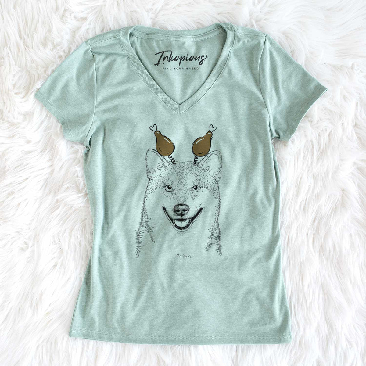 Thanksgiving Mitsu the Shiba Inu - Women's V-neck Shirt