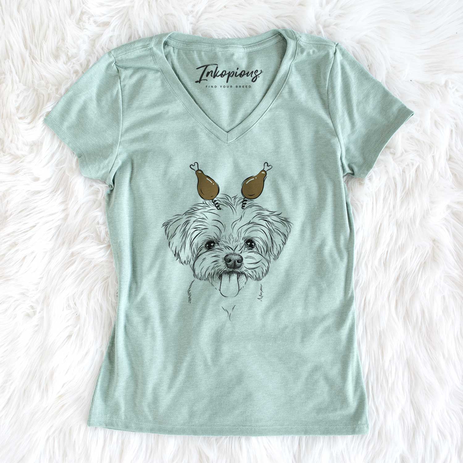 Thanksgiving Mochi the Maltese - Women's V-neck Shirt