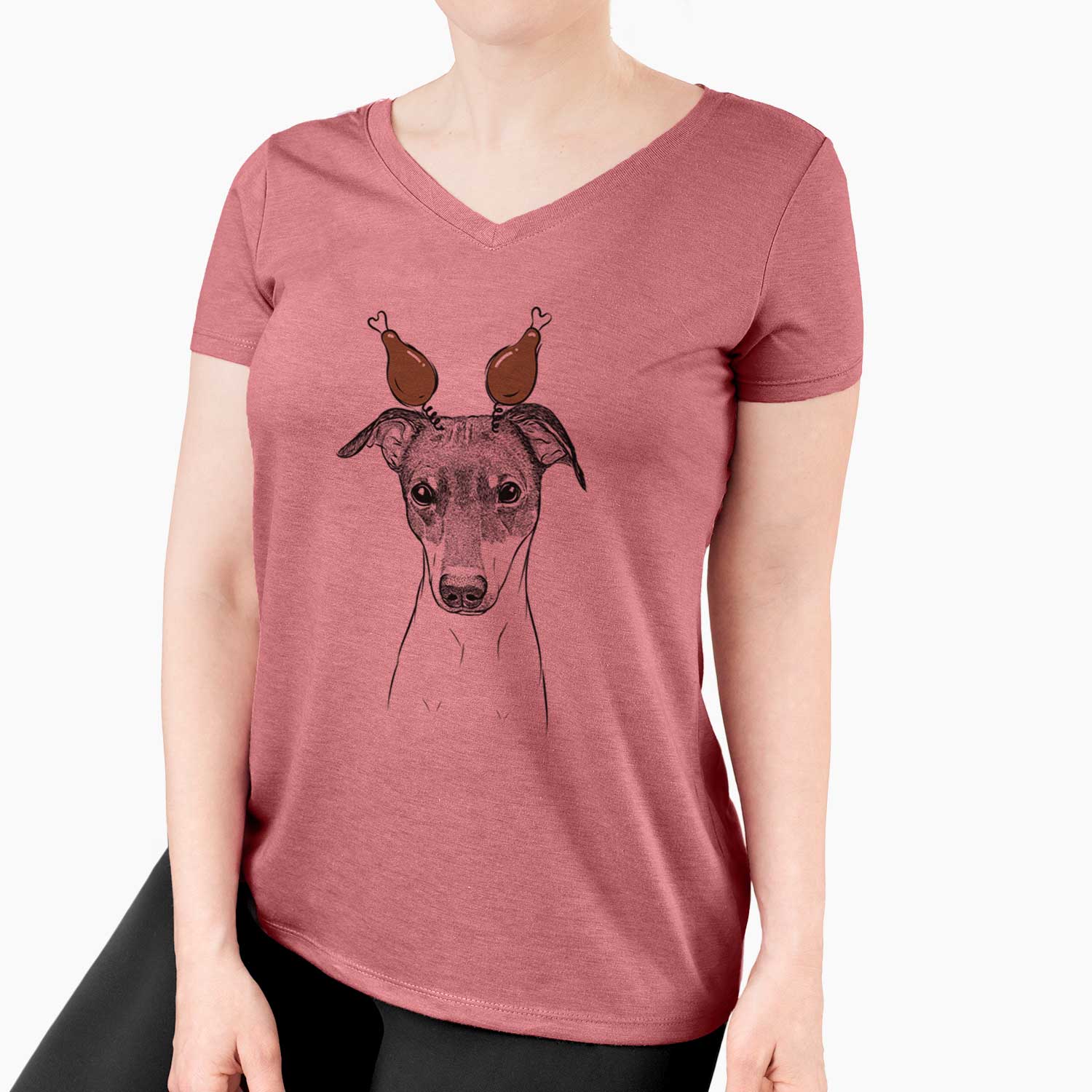 Thanksgiving Momo the Japanese Terrier - Women's V-neck Shirt