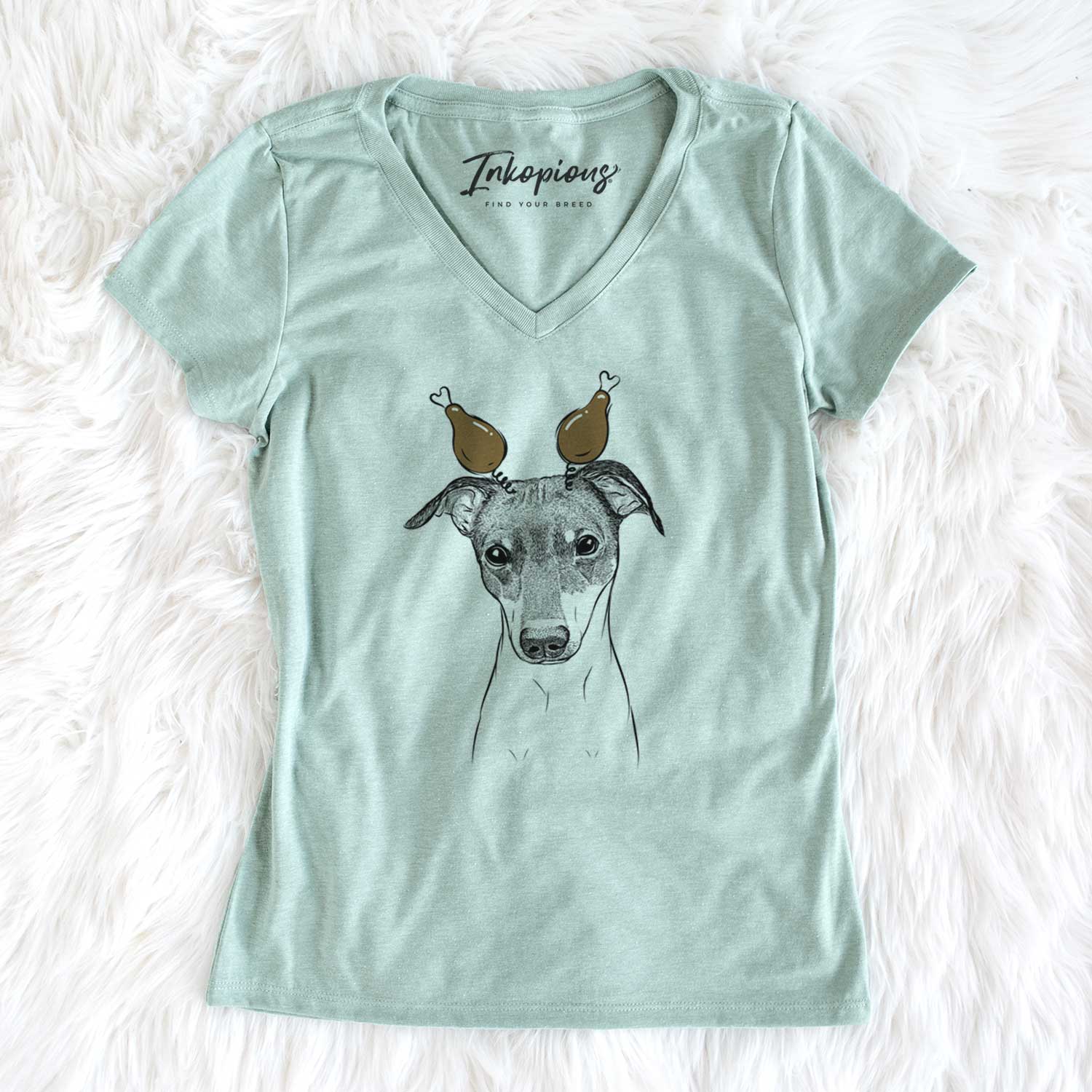 Thanksgiving Momo the Japanese Terrier - Women's V-neck Shirt