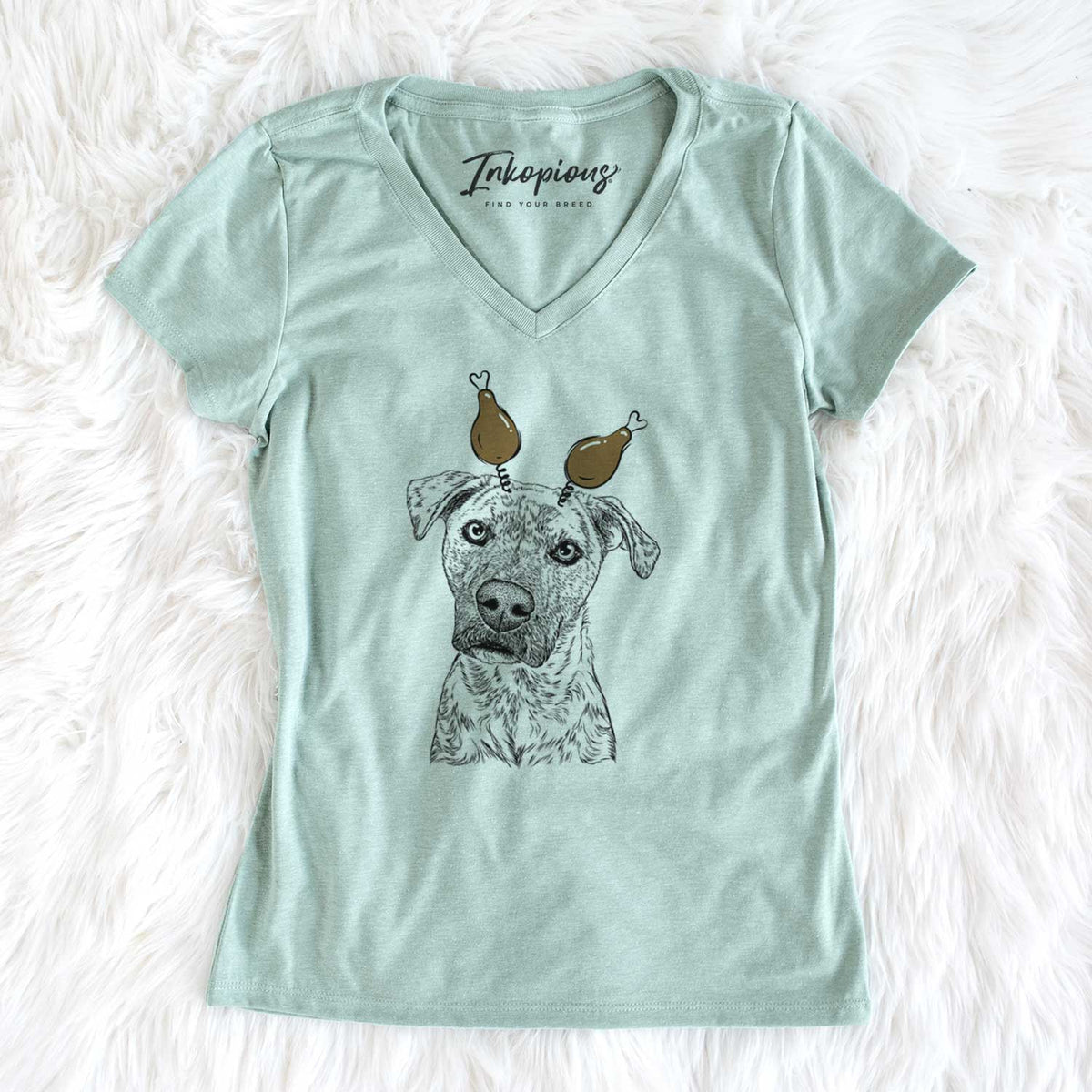 Thanksgiving Monster Baby the Pitbull Mix - Women's V-neck Shirt