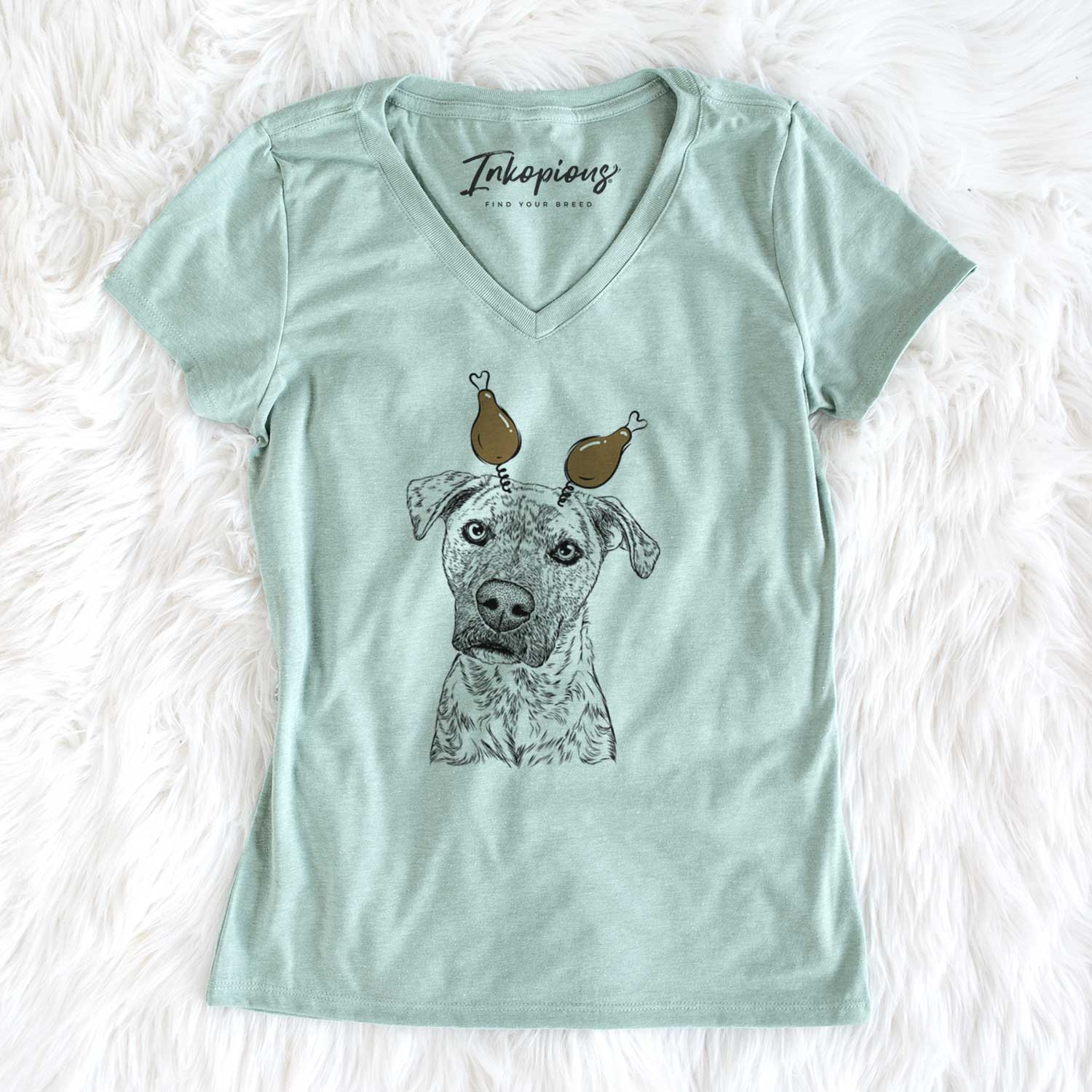 Thanksgiving Monster Baby the Pitbull Mix - Women's V-neck Shirt