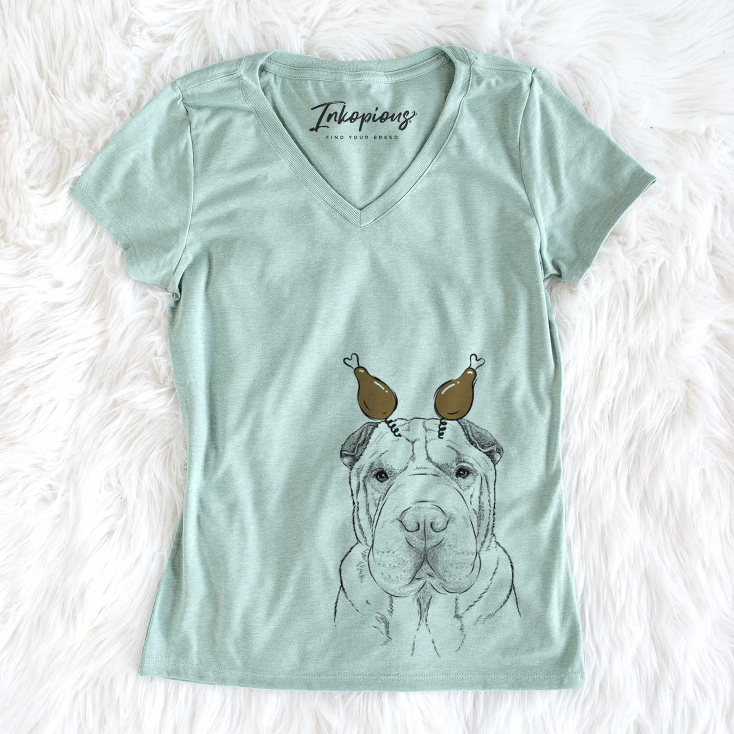 Thanksgiving Moomers the Shar Pei - Women's V-neck Shirt