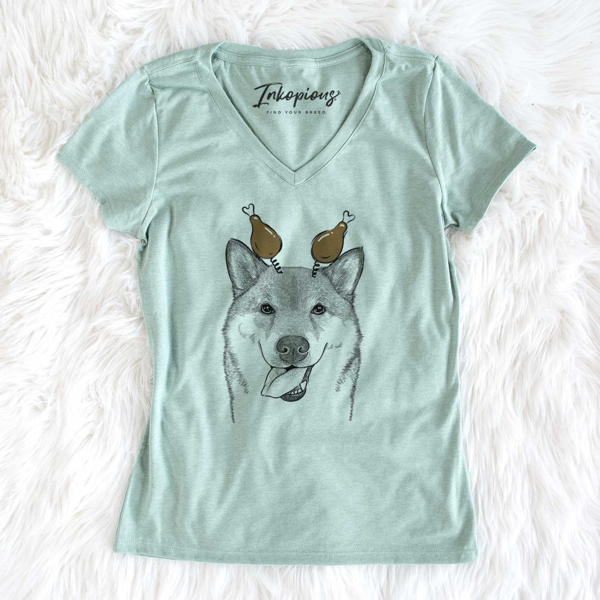 Thanksgiving Mothra the Shiba Inu - Women's V-neck Shirt
