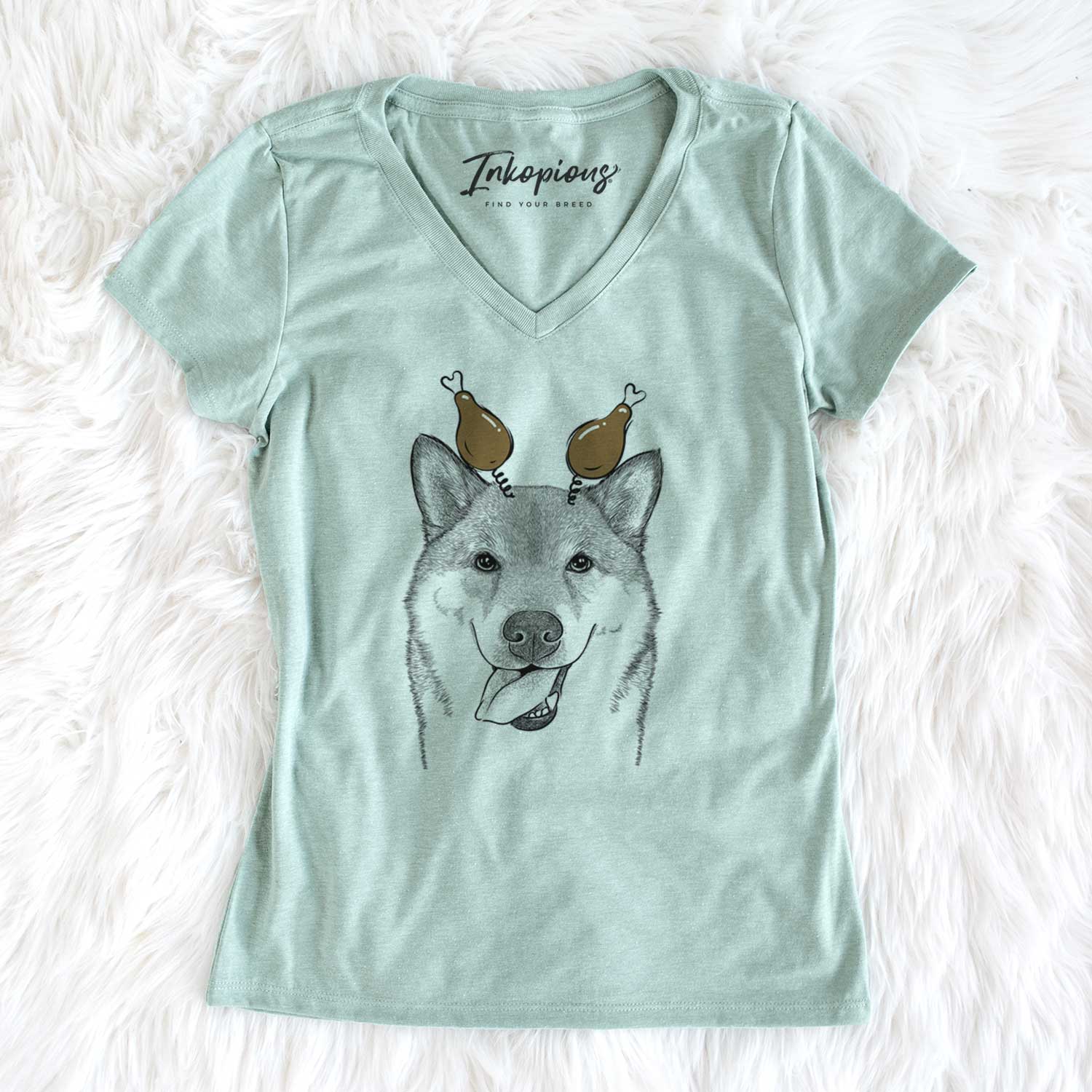 Thanksgiving Mothra the Shiba Inu - Women's V-neck Shirt