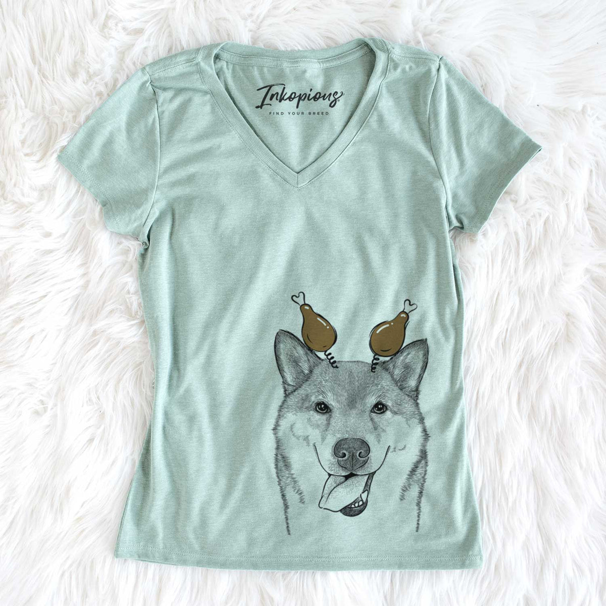 Thanksgiving Mothra the Shiba Inu - Women&#39;s V-neck Shirt