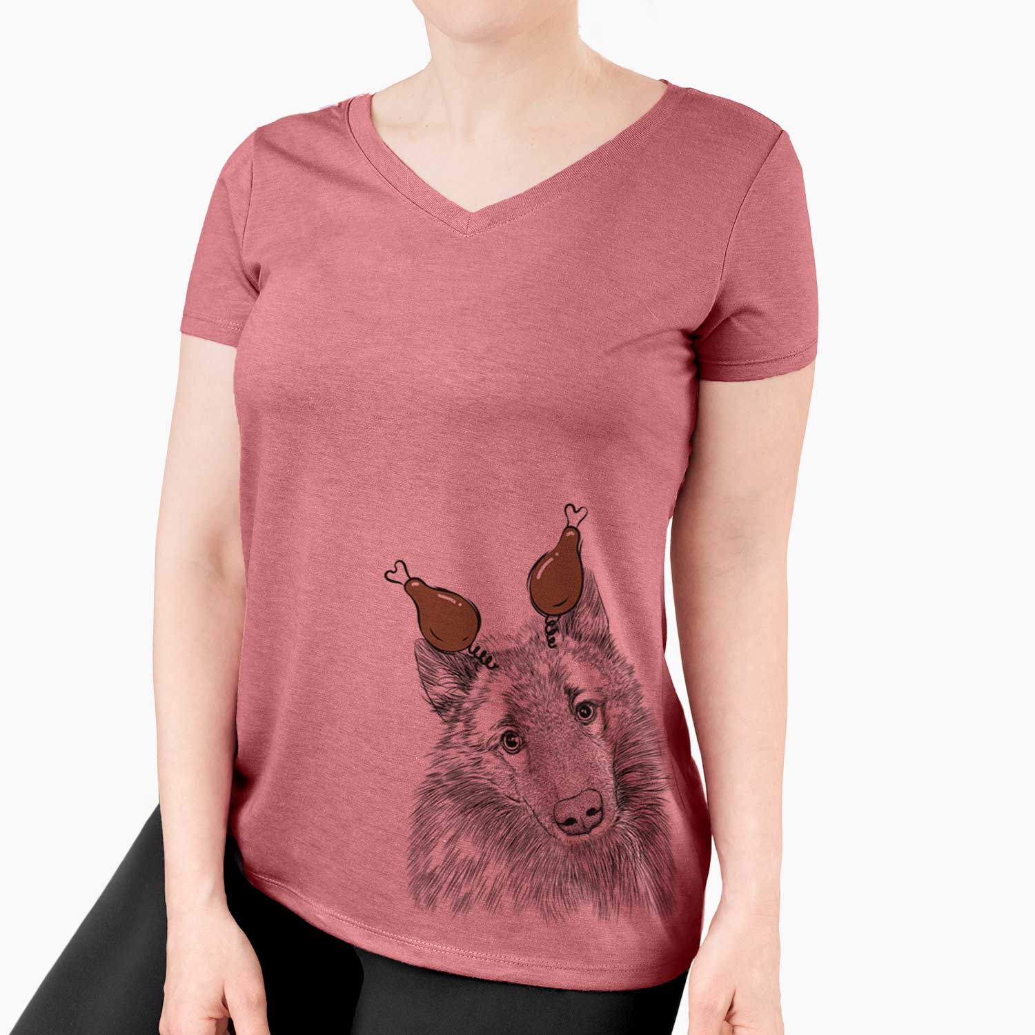 Thanksgiving Mr. Maverick the Keeshond - Women's V-neck Shirt