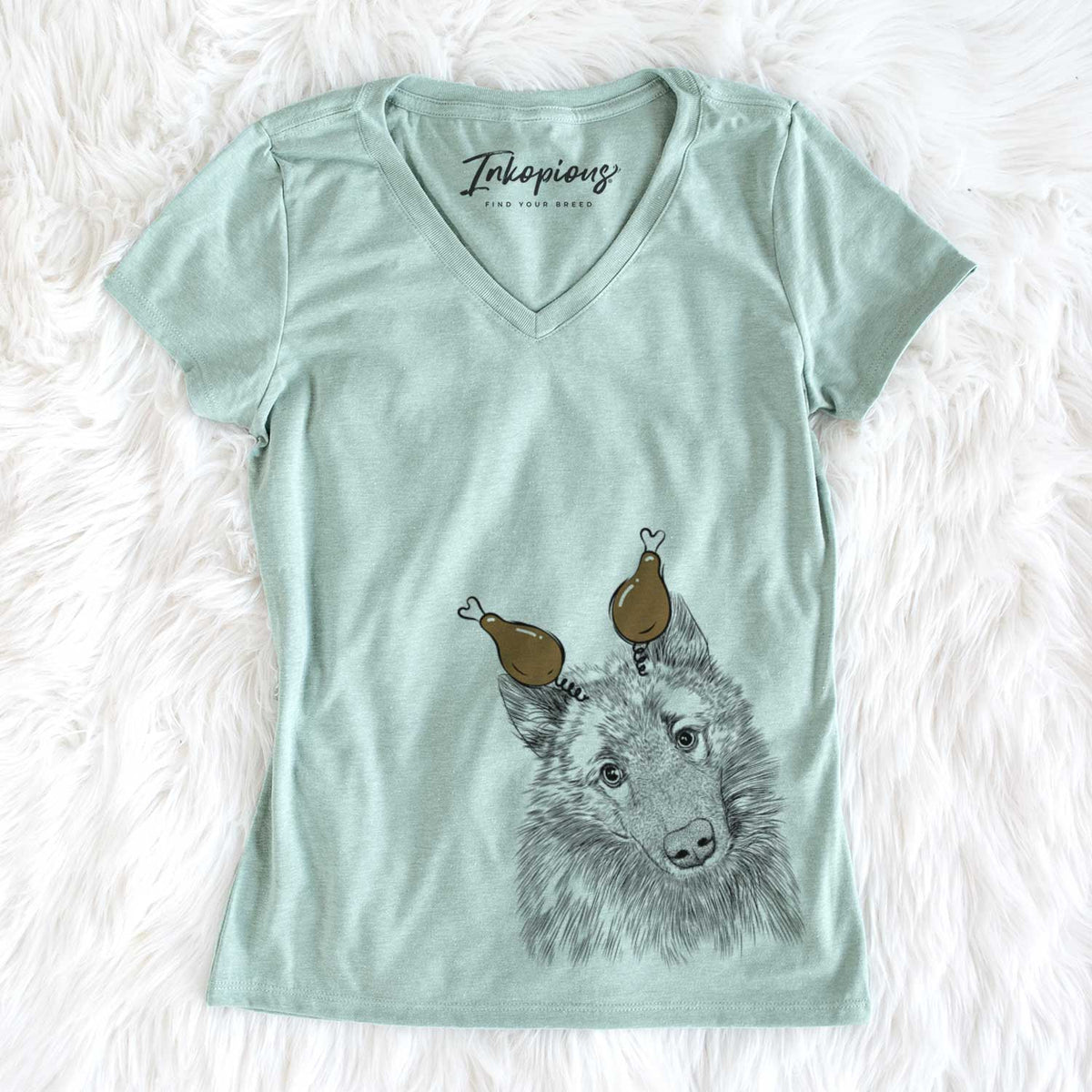 Thanksgiving Mr. Maverick the Keeshond - Women&#39;s V-neck Shirt