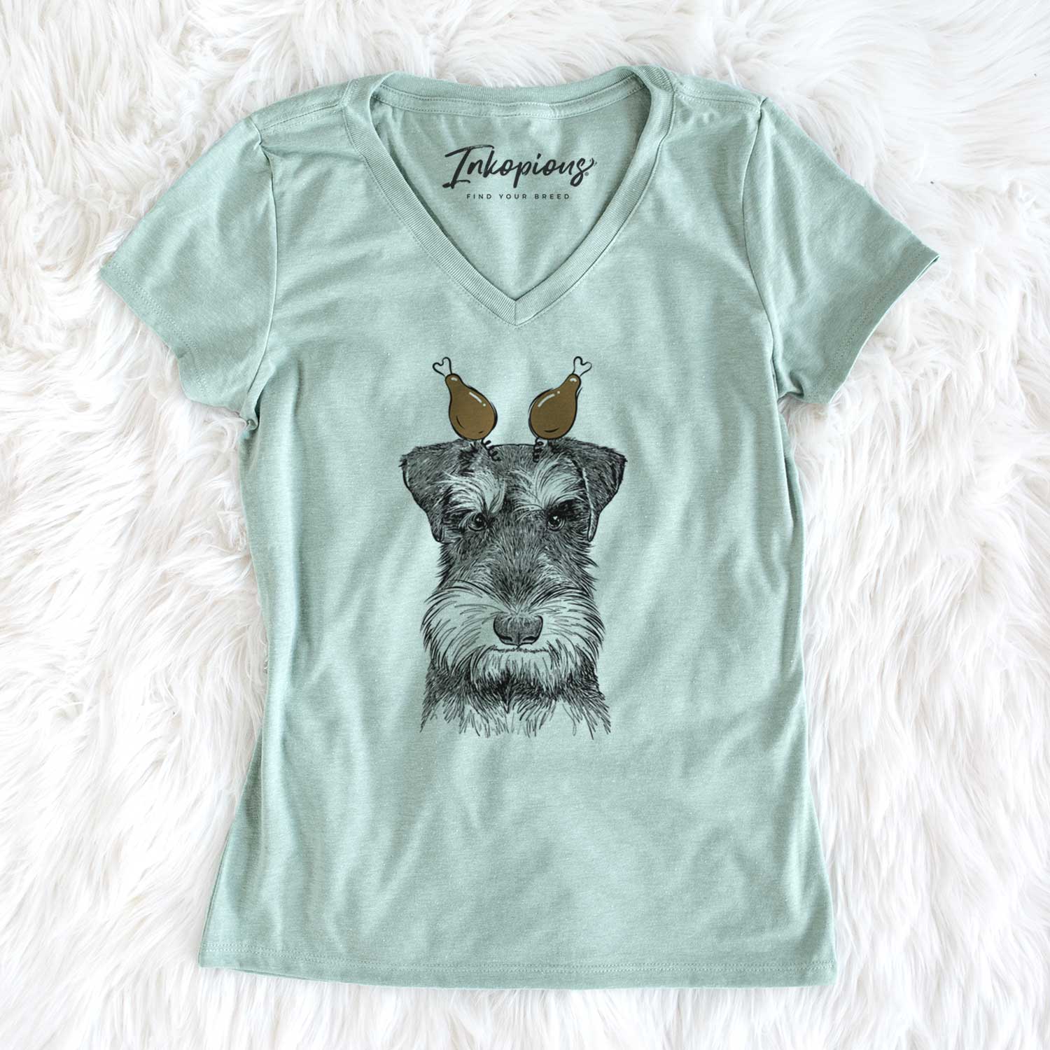 Thanksgiving Murphy the Mini Schnauzer - Women's V-neck Shirt
