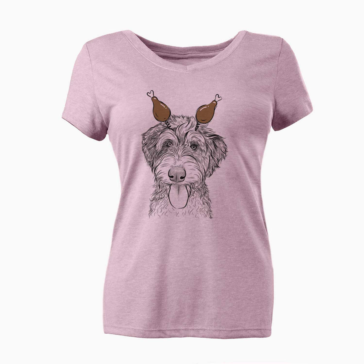 Thanksgiving Myrtle Mae the Aussiedoodle - Women's V-neck Shirt