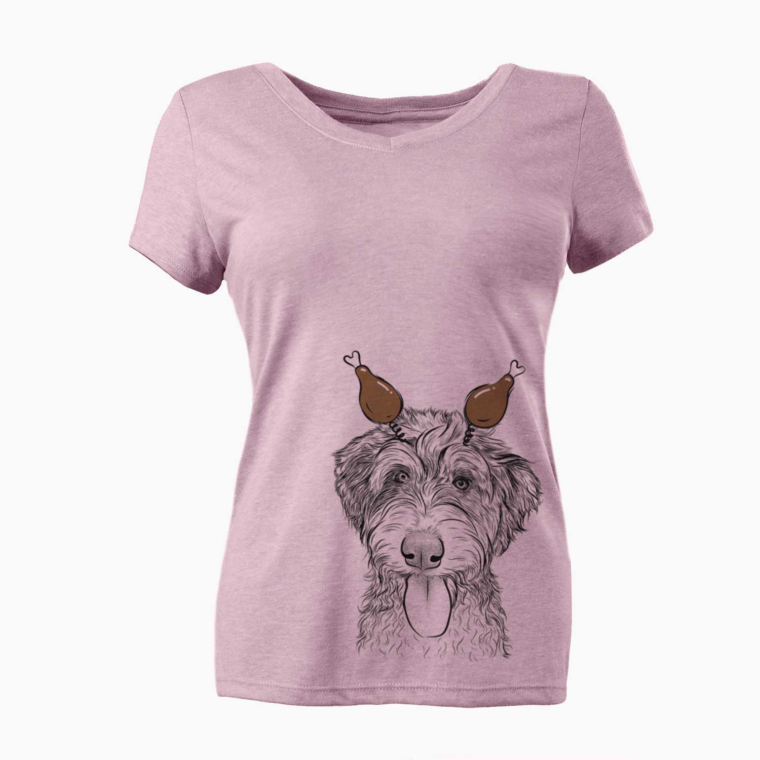 Thanksgiving Myrtle Mae the Aussiedoodle - Women's V-neck Shirt