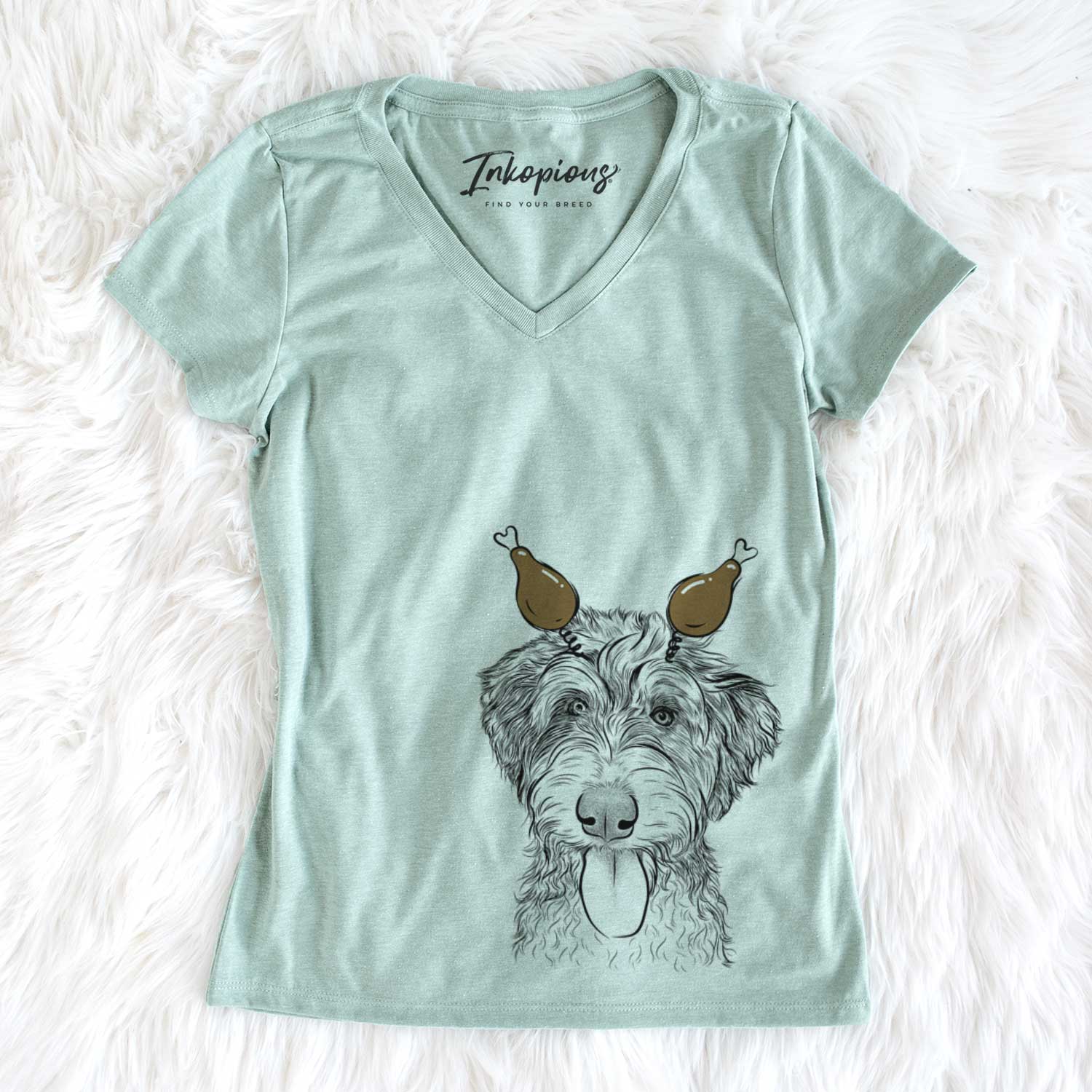 Thanksgiving Myrtle Mae the Aussiedoodle - Women's V-neck Shirt