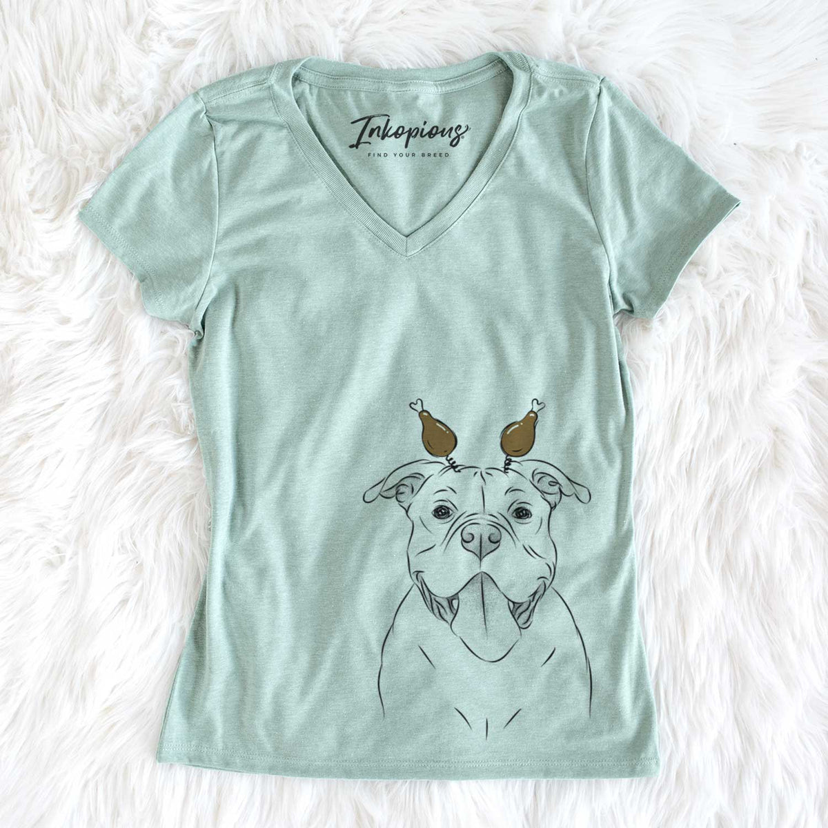 Thanksgiving Nacho the American Bully - Women&#39;s V-neck Shirt