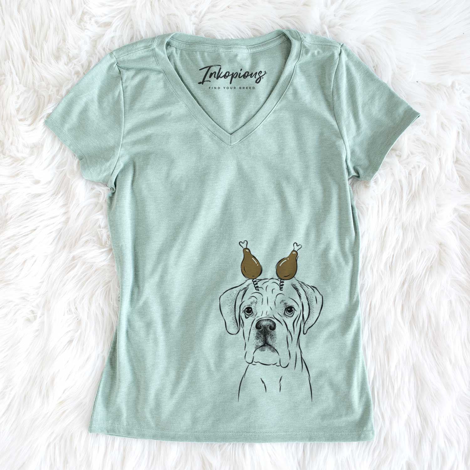 Thanksgiving Nelly the Boxer - Women's V-neck Shirt