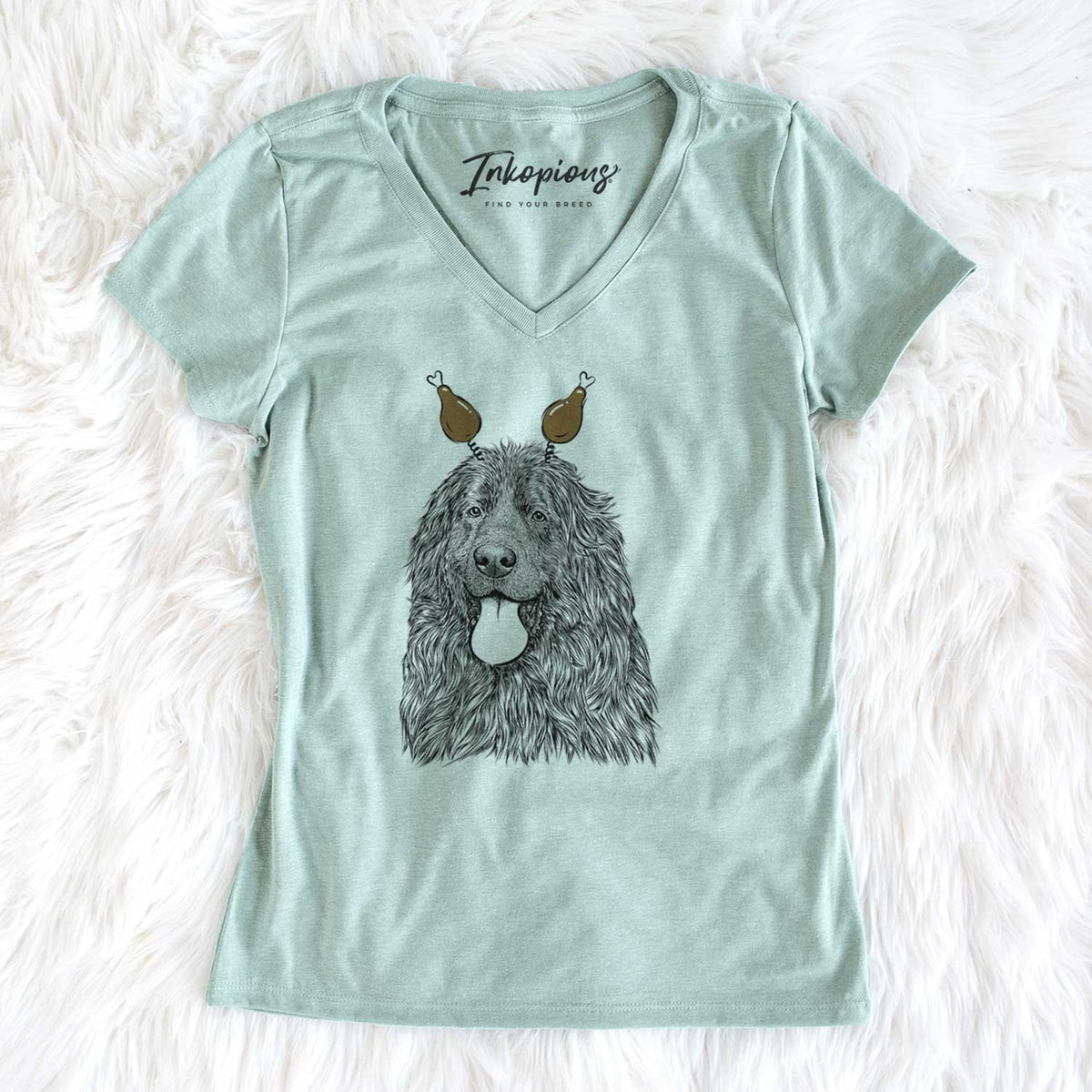 Thanksgiving Neptune the Newfoundland - Women's V-neck Shirt
