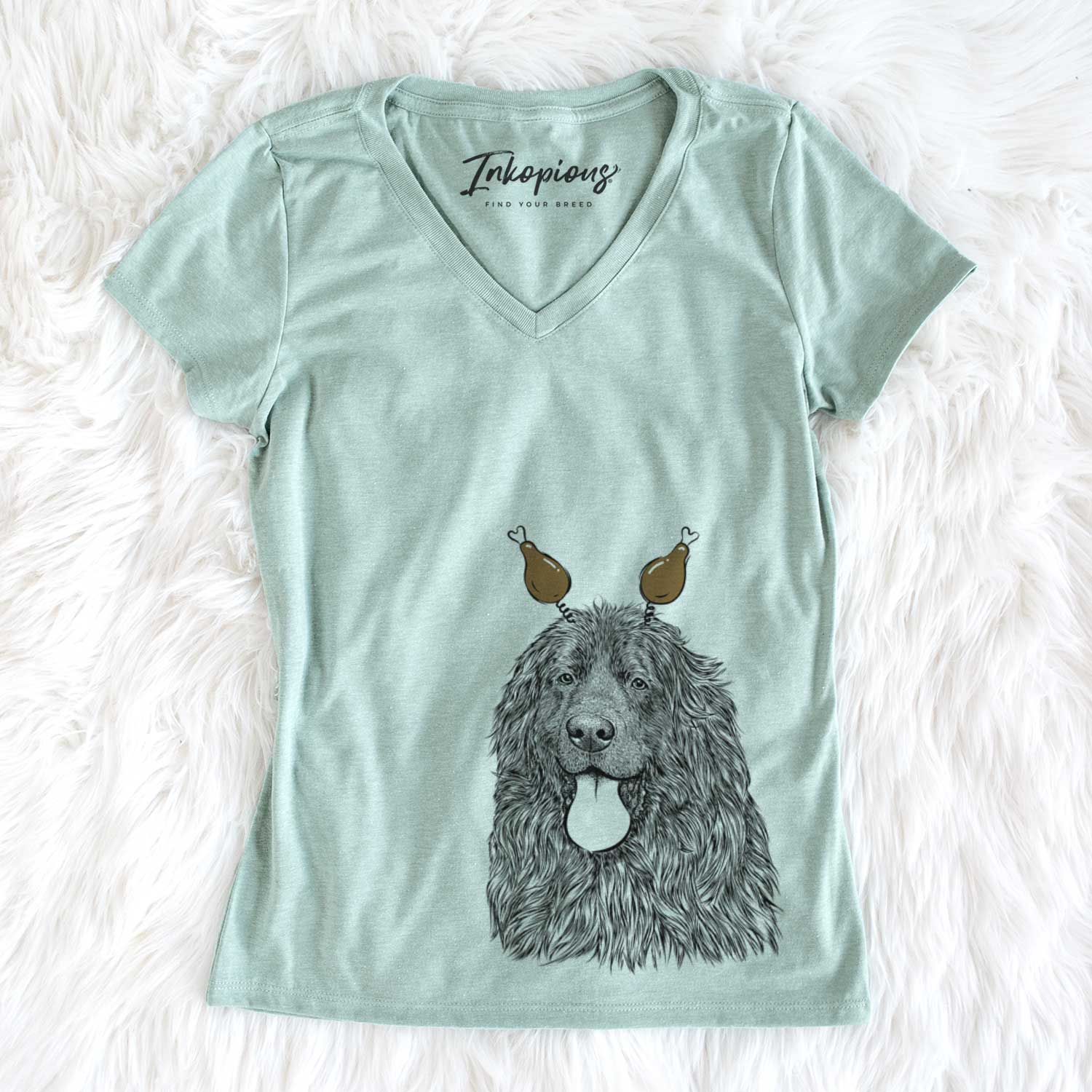 Thanksgiving Neptune the Newfoundland - Women's V-neck Shirt