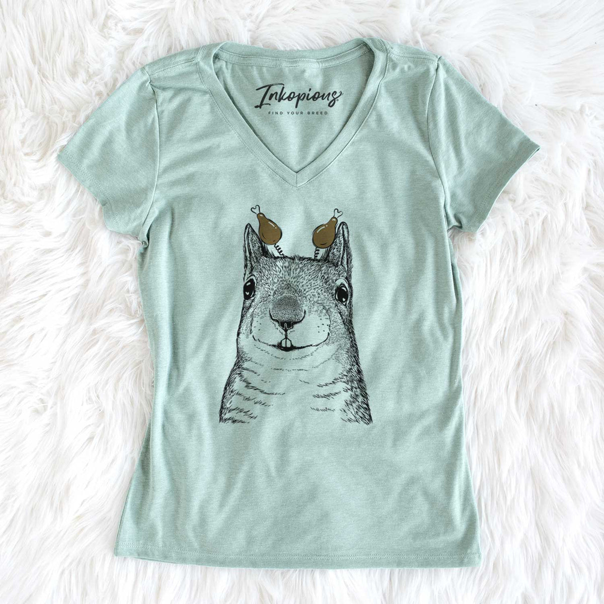 Thanksgiving Nibbles the Squirrel - Women's V-neck Shirt