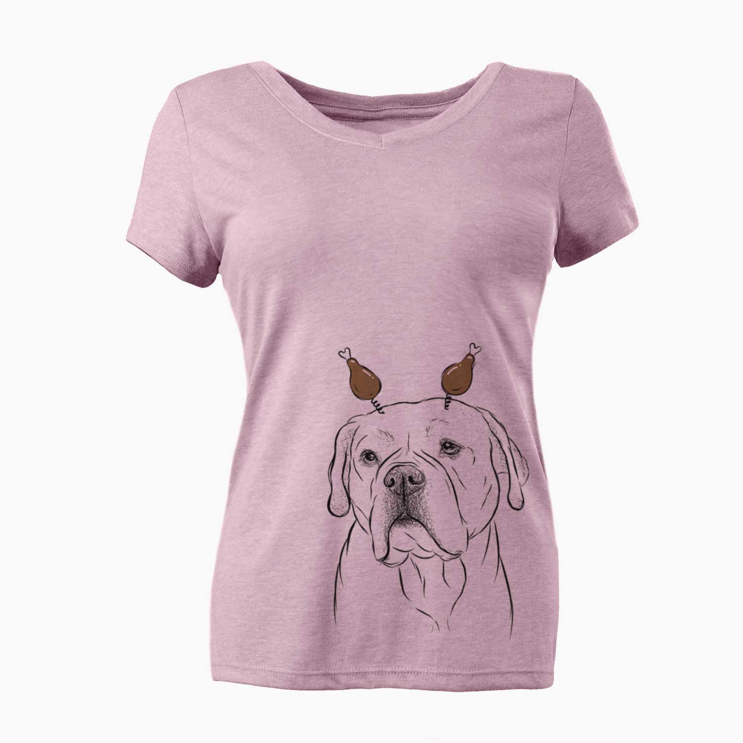 Thanksgiving Nora the American Bulldog Mix - Women's V-neck Shirt