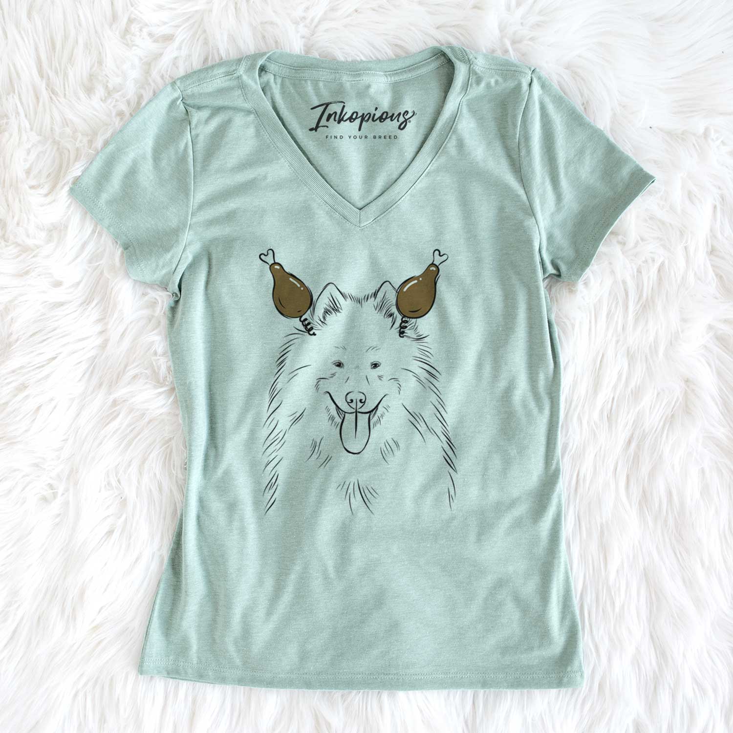 Thanksgiving Nova the Samoyed - Women's V-neck Shirt