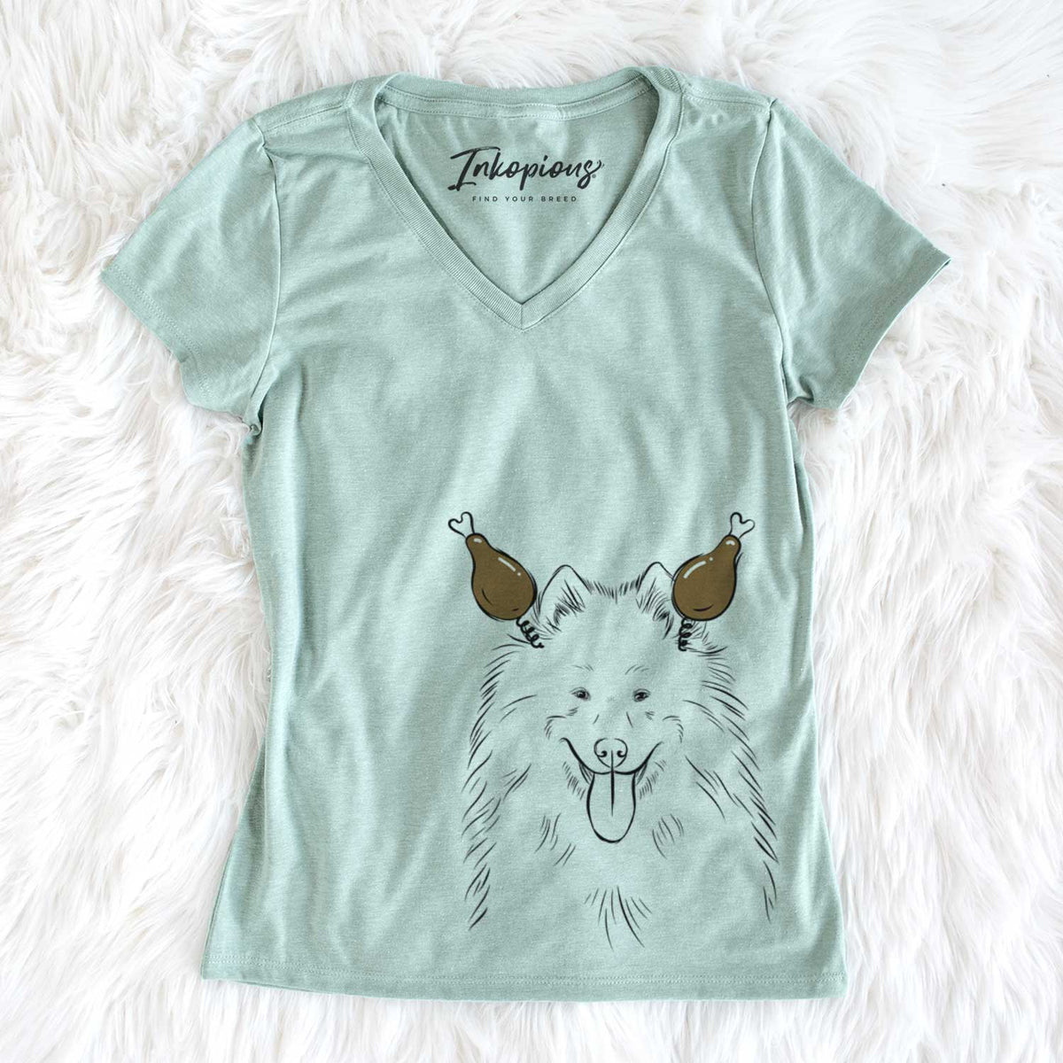 Thanksgiving Nova the Samoyed - Women&#39;s V-neck Shirt