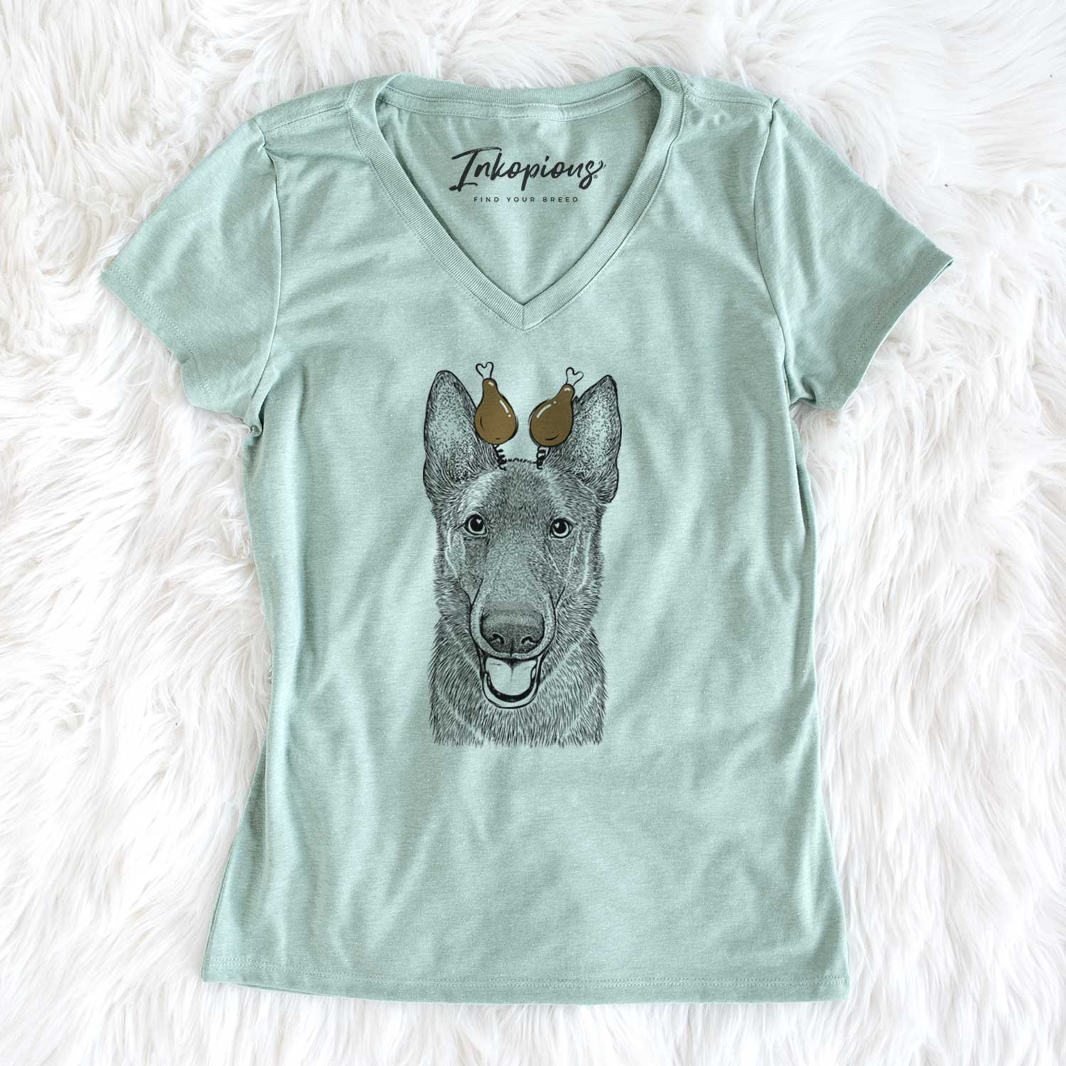 Thanksgiving Nyx the German Shepherd - Women's V-neck Shirt